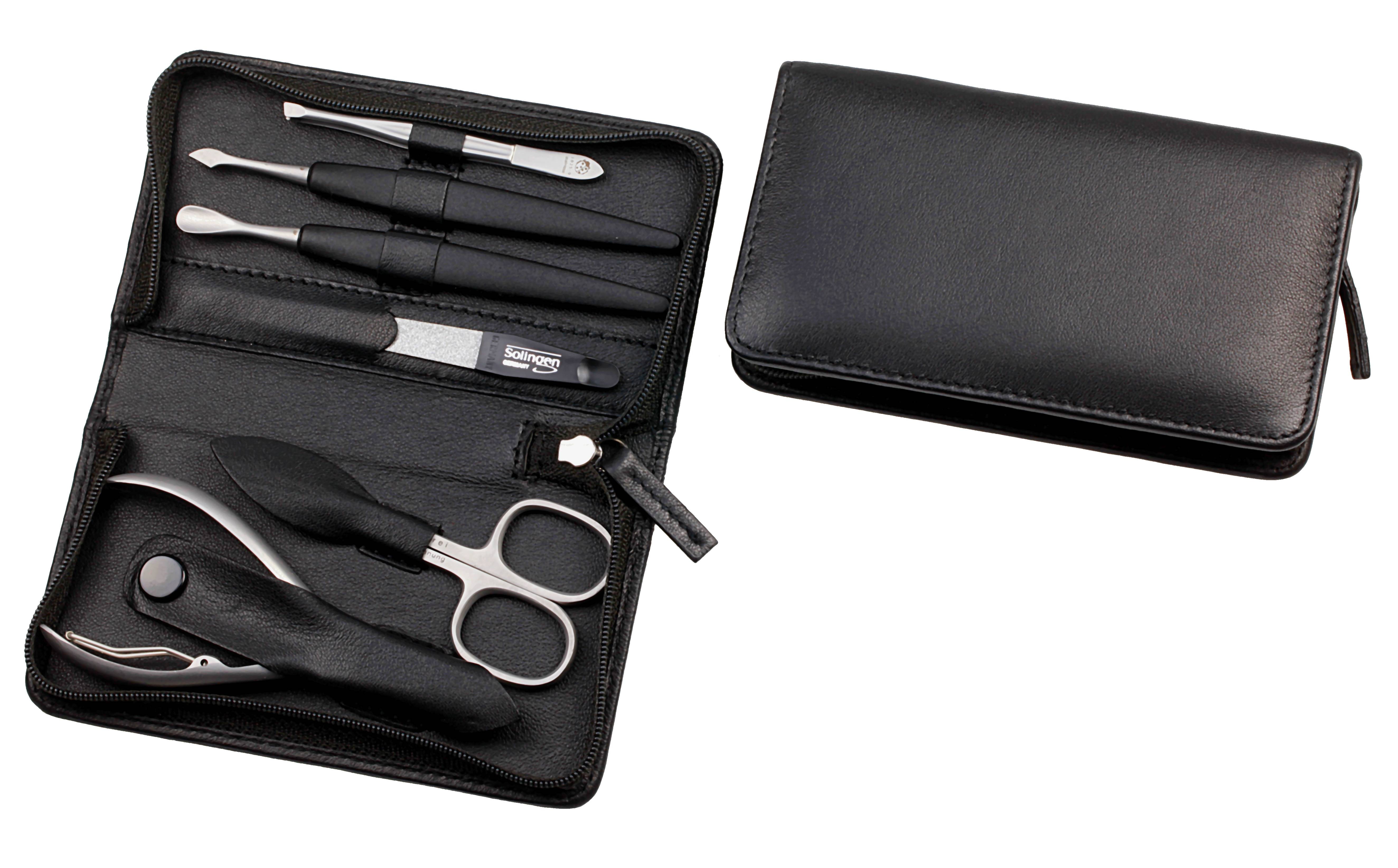 Manicure-Etui, Reißverschluss: 6-tlg. Bestückung, rostfrei-edelmattiert; Nappa-Lammleder, schwarz