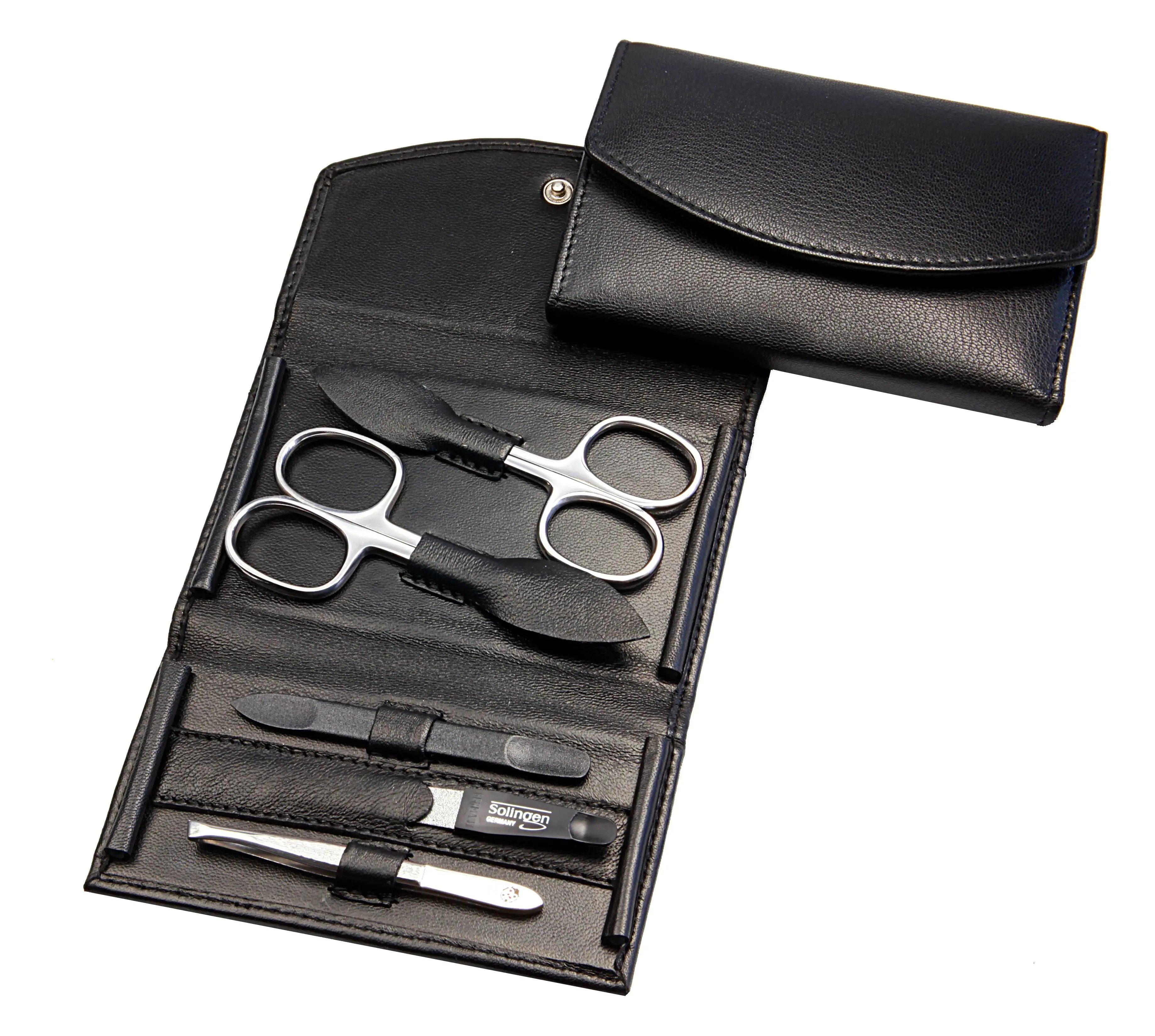 manicure set: 5 implements, stainless steel, mirror-polished; nappa lambskin, black manicure set: 5 implements, stainless steel, mirror-polished; nappa lambskin, black