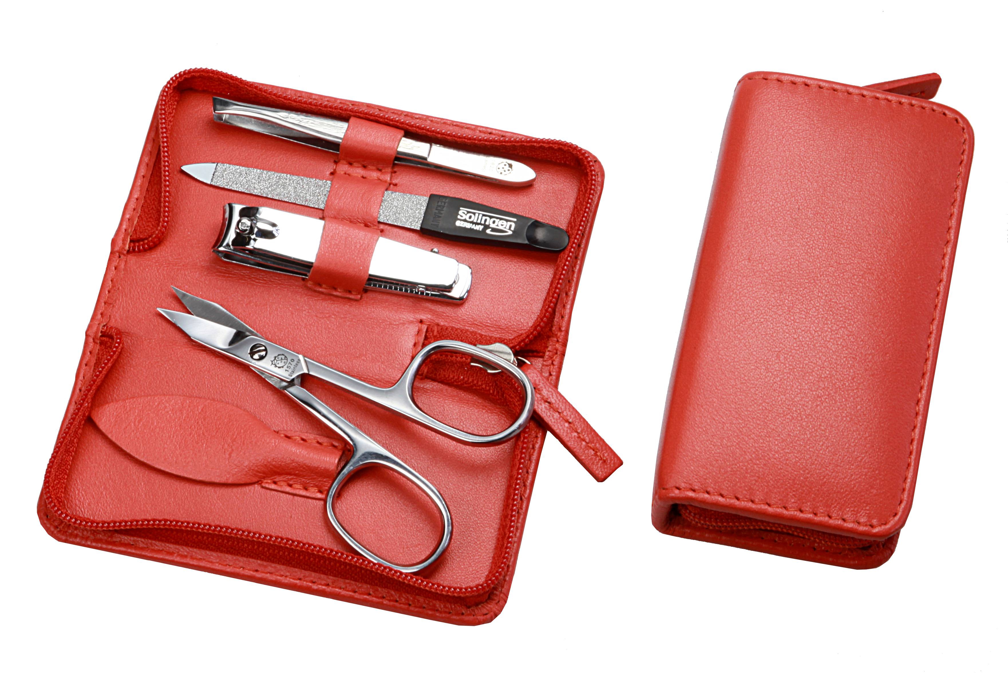 Manicure-Etui, Reißverschluss: 4-tlg. Bestückung, rostfrei-glanzpoliert; Nappa-Lammleder, orange Manicure-Etui, Reißverschluss: 4-tlg. Bestückung, rostfrei-glanzpoliert; Nappa-Lammleder, orange