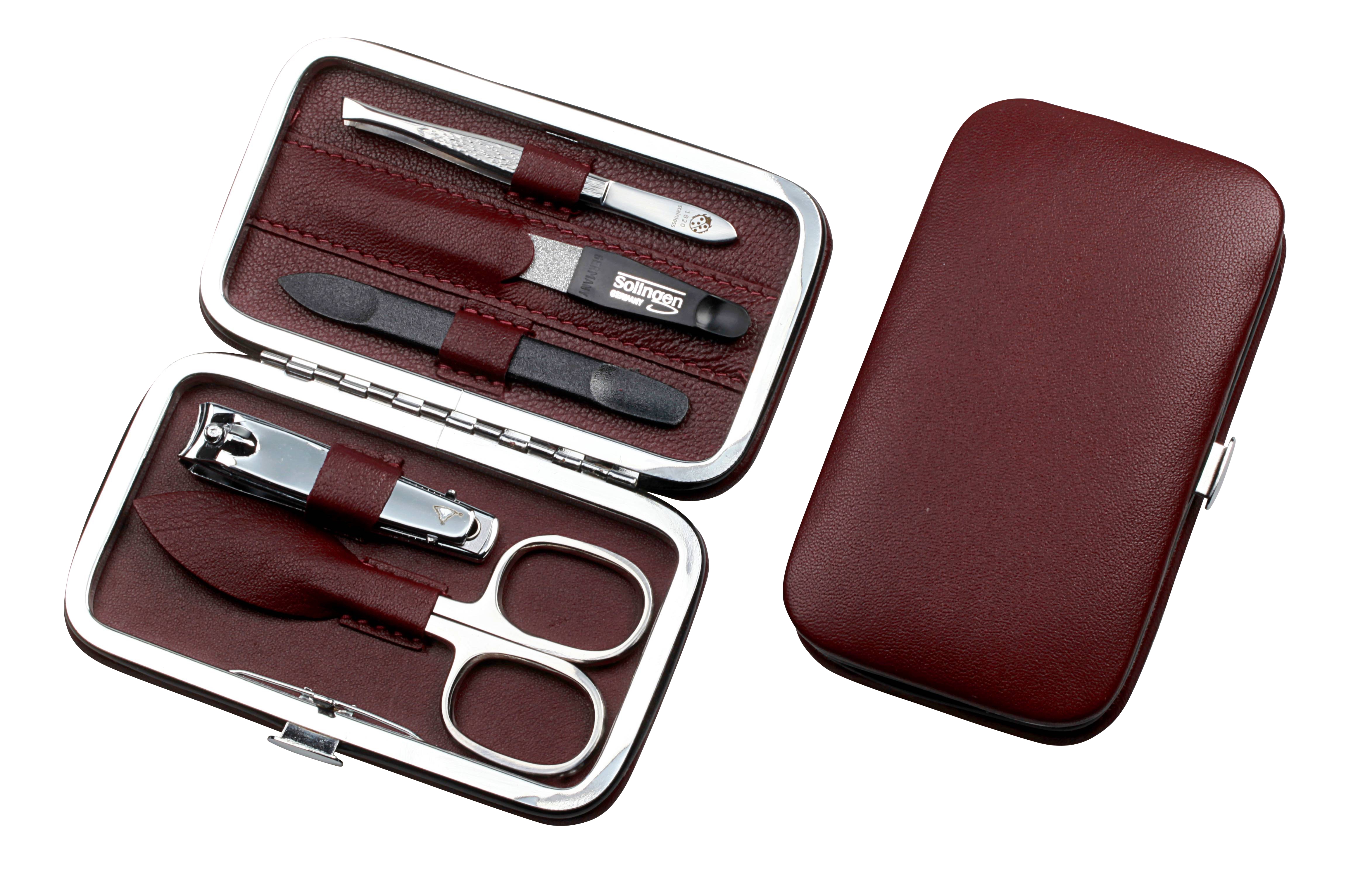 Manicure-Etui mit Rahmen: 5-tlg. Bestückung, rostfrei-glanzpoliert; echt Nappa-Lammleder, bordeaux Manicure-Etui mit Rahmen: 5-tlg. Bestückung, rostfrei-glanzpoliert; echt Nappa-Lammleder, bordeaux