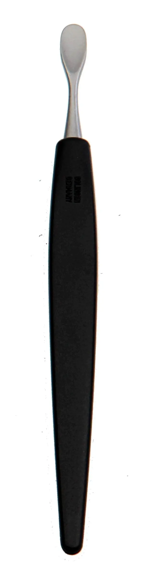 cuticle pusher, stainless steel, matte finish, black handle