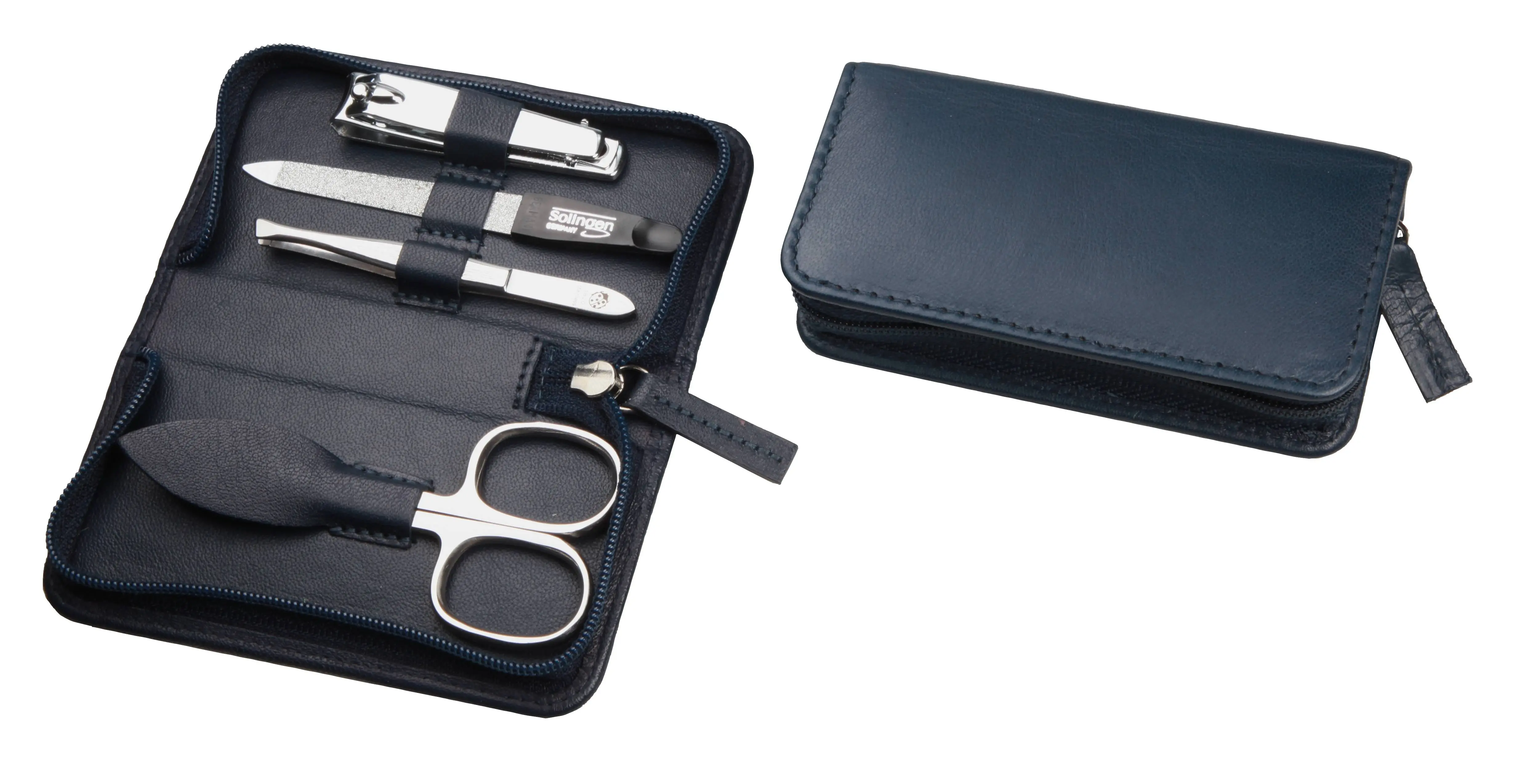 manicure set with zipper: 4 pcs., stainless, mirror-polished; nappa lambskin, navy blue manicure set with zipper: 4 pcs., stainless, mirror-polished; nappa lambskin, navy blue