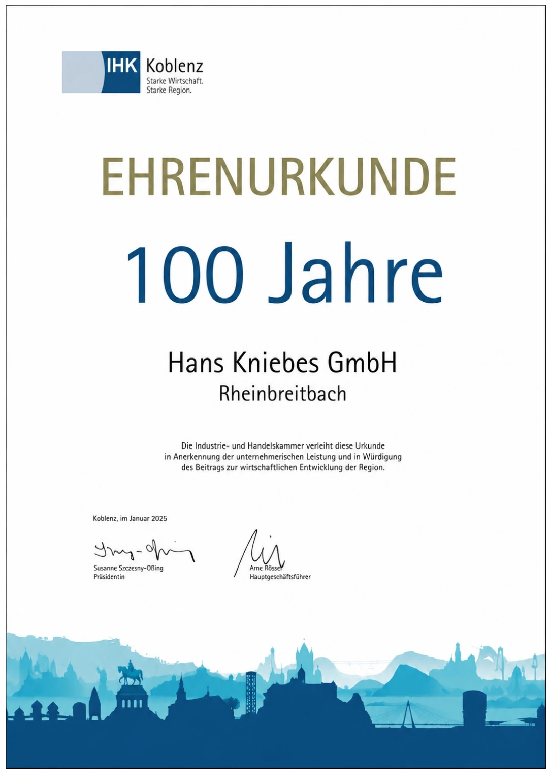 CERTIFICATE OF HONOR – IHK KOBLENZ