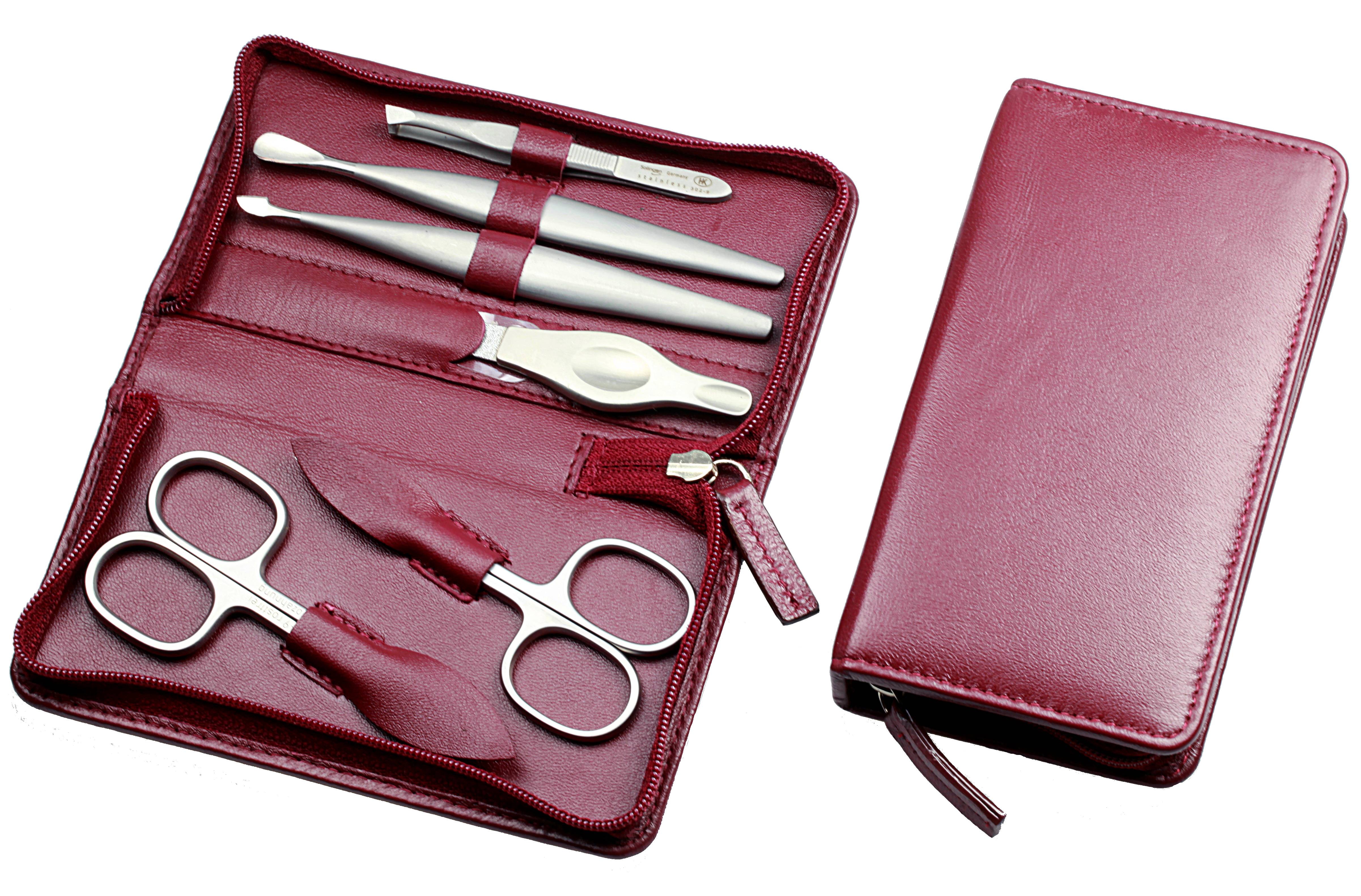 Manicure-Etui mit Reißverschluss: 6-tlg. Bestückung, rostfrei-edelmattiert; Nappa Lammleder, bordeaux Manicure-Etui mit Reißverschluss: 6-tlg. Bestückung, rostfrei-edelmattiert; Nappa Lammleder, bordeaux