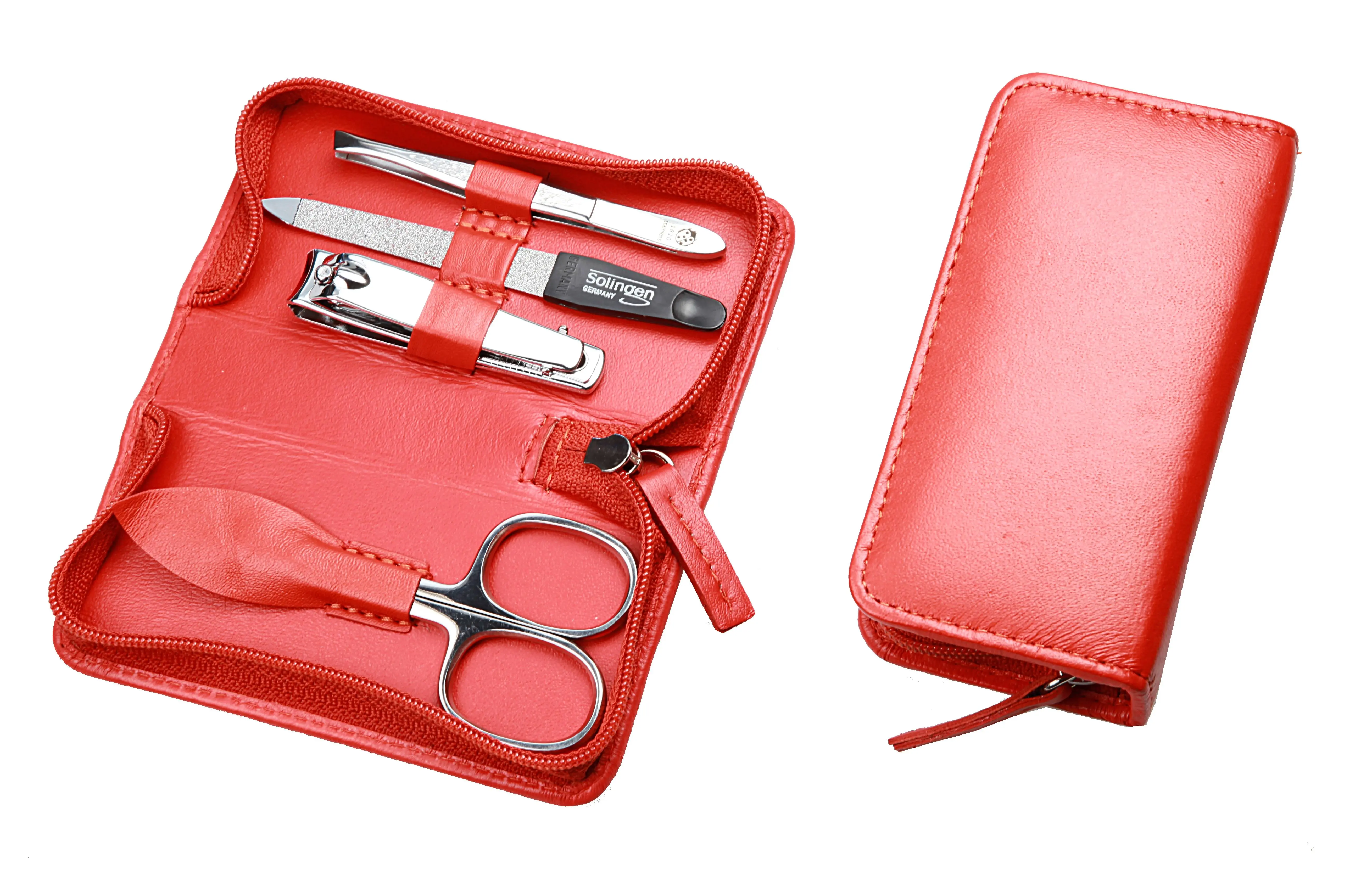 zippered manicure set: 4 implements, stainless steel, mirror-polished; nappa lambskin, orange zippered manicure set: 4 implements, stainless steel, mirror-polished; nappa lambskin, orange