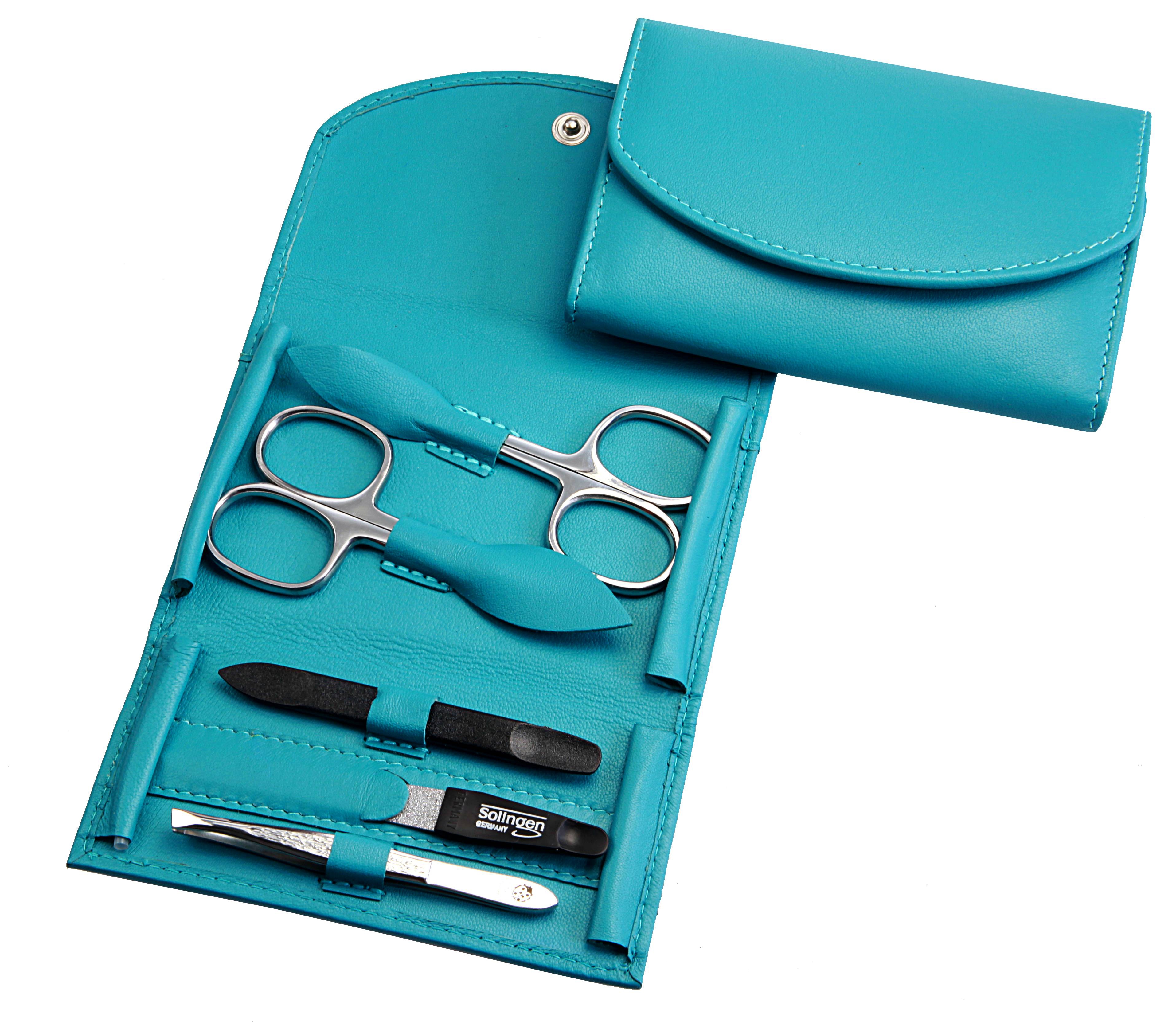 Manicure-Etui: 5-tlg. Bestückung, rostfrei-glanzpoliert; Nappa-Lammleder, türkis Manicure-Etui: 5-tlg. Bestückung, rostfrei-glanzpoliert; Nappa-Lammleder, türkis