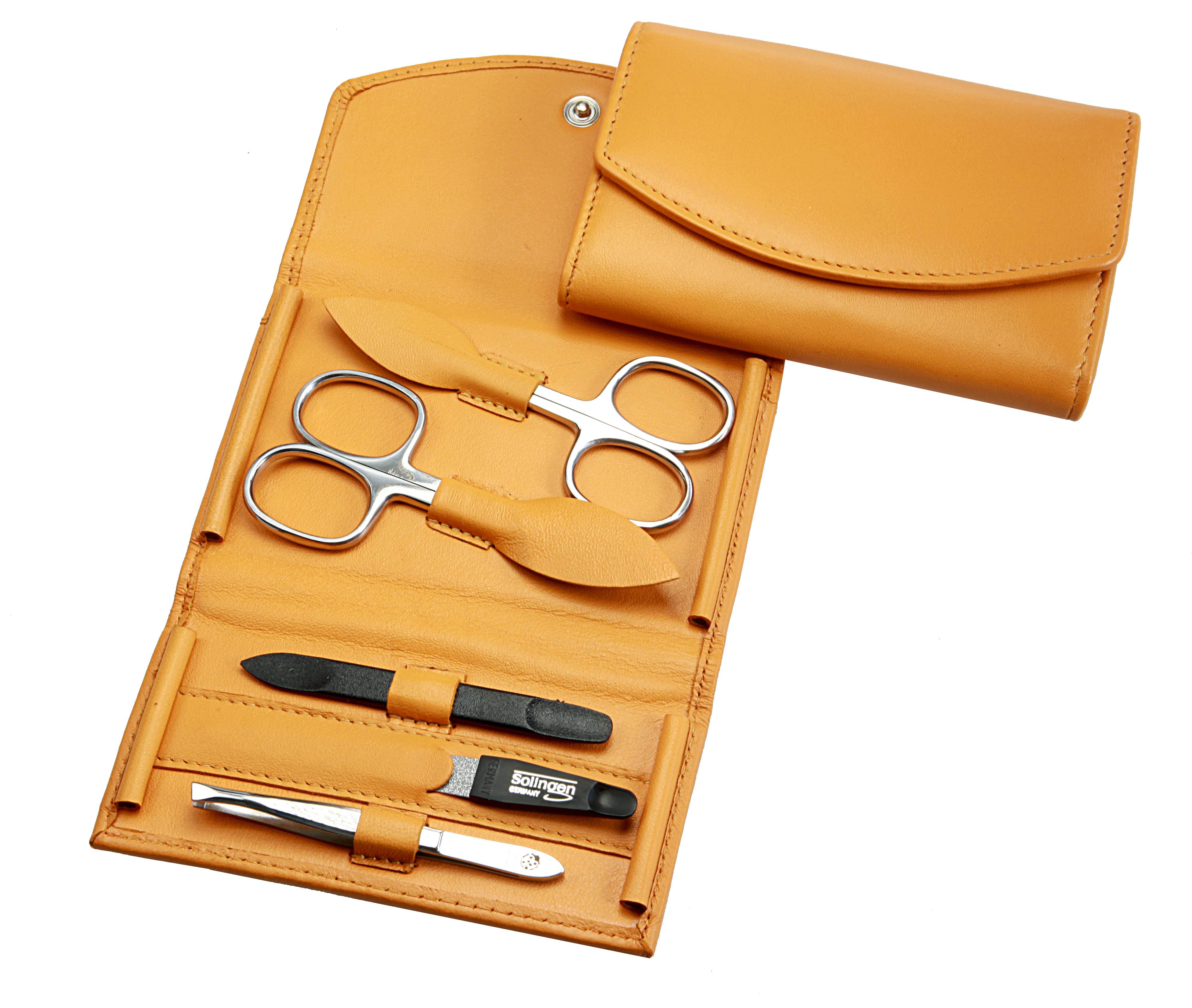 Manicure-Etui: 5-tlg. Bestückung, rostfrei-glanzpoliert; Nappa-Lammleder, maisgelb Manicure-Etui: 5-tlg. Bestückung, rostfrei-glanzpoliert; Nappa-Lammleder, maisgelb