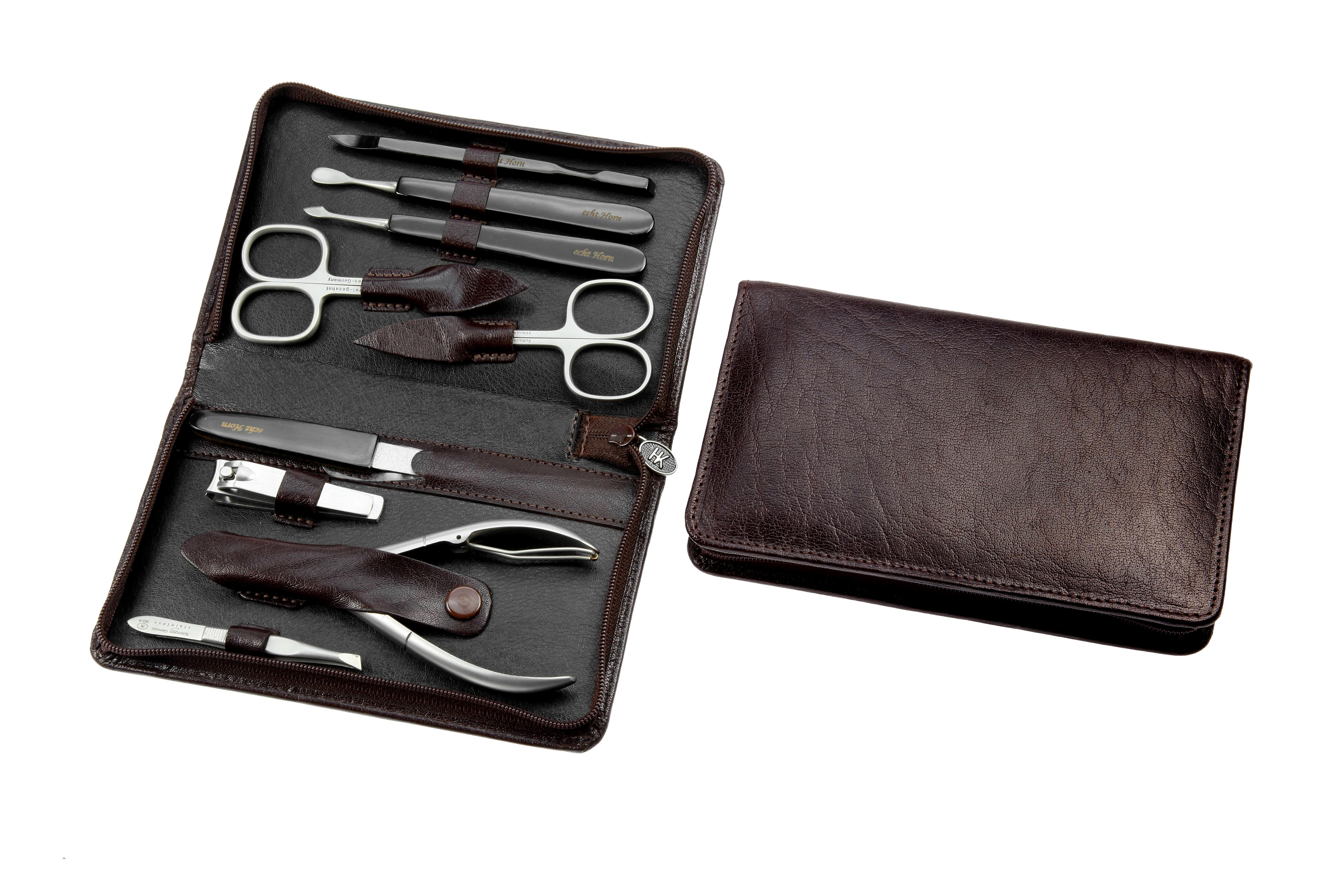 Manicure-Etui mit Reißverschluss: 9-tlg. Bestückung, rostfrei-edelmattiert; Nappa-Lammleder, schwarz Manicure-Etui mit Reißverschluss: 9-tlg. Bestückung, rostfrei-edelmattiert; Nappa-Lammleder, schwarz