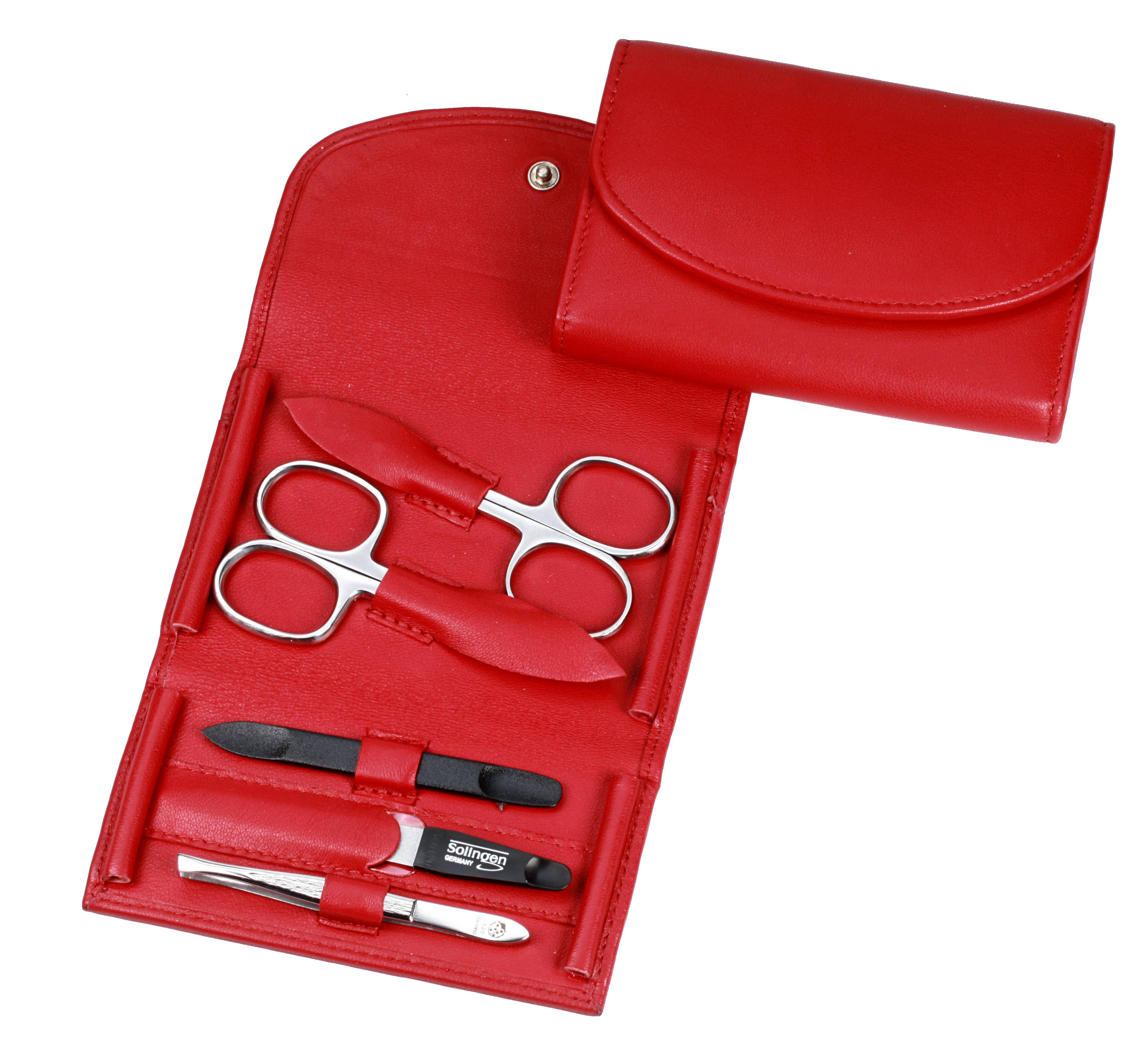 Manicure-Etui: 5-tlg. Bestückung, rostfrei-glanzpoliert; Nappa-Lammleder, rot Manicure-Etui: 5-tlg. Bestückung, rostfrei-glanzpoliert; Nappa-Lammleder, rot