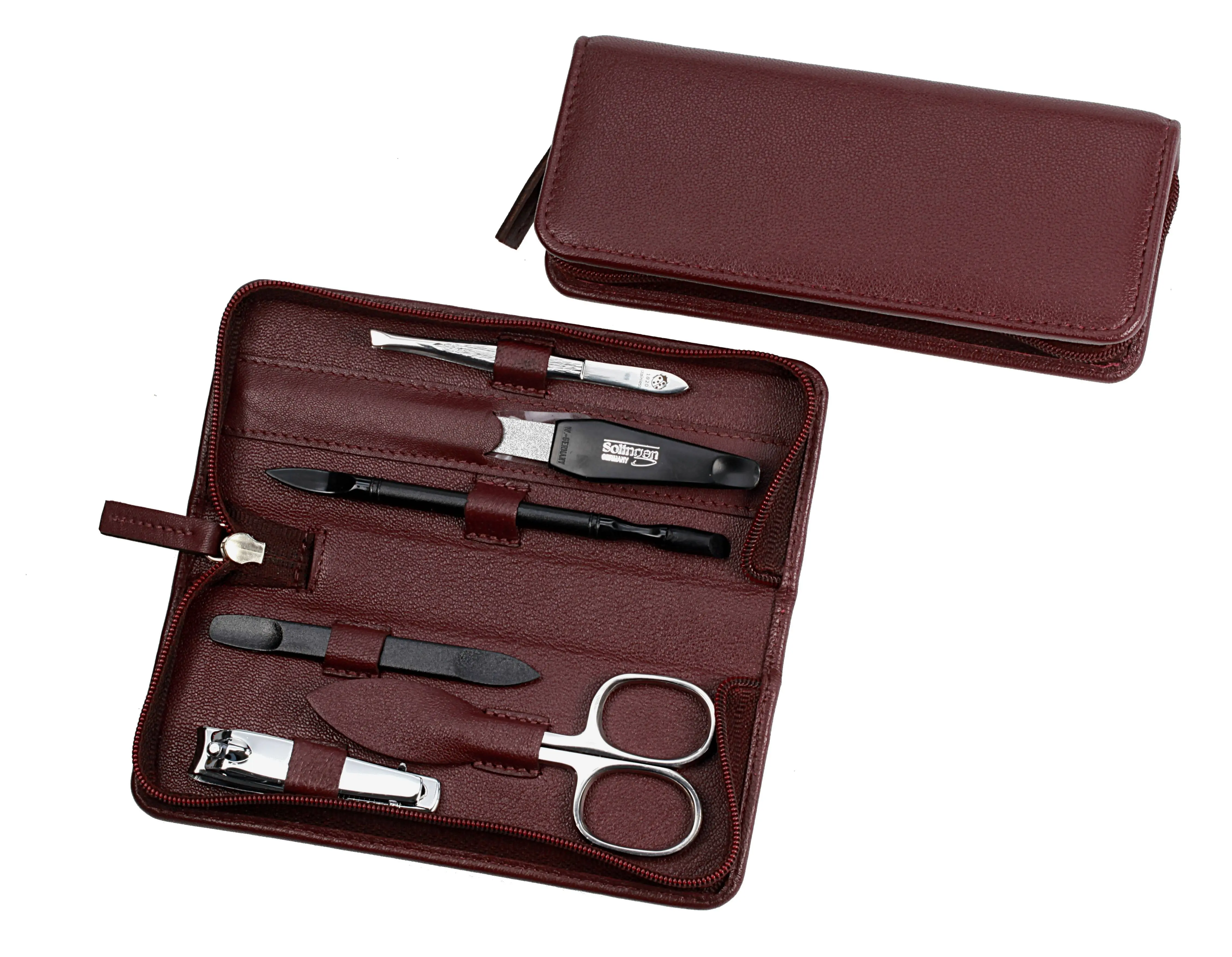 Manicure-Etui, Reißverschluss: 6-tlg. Bestückung, rostfrei-glanzpoliert; Nappa-Lammleder, bordeaux