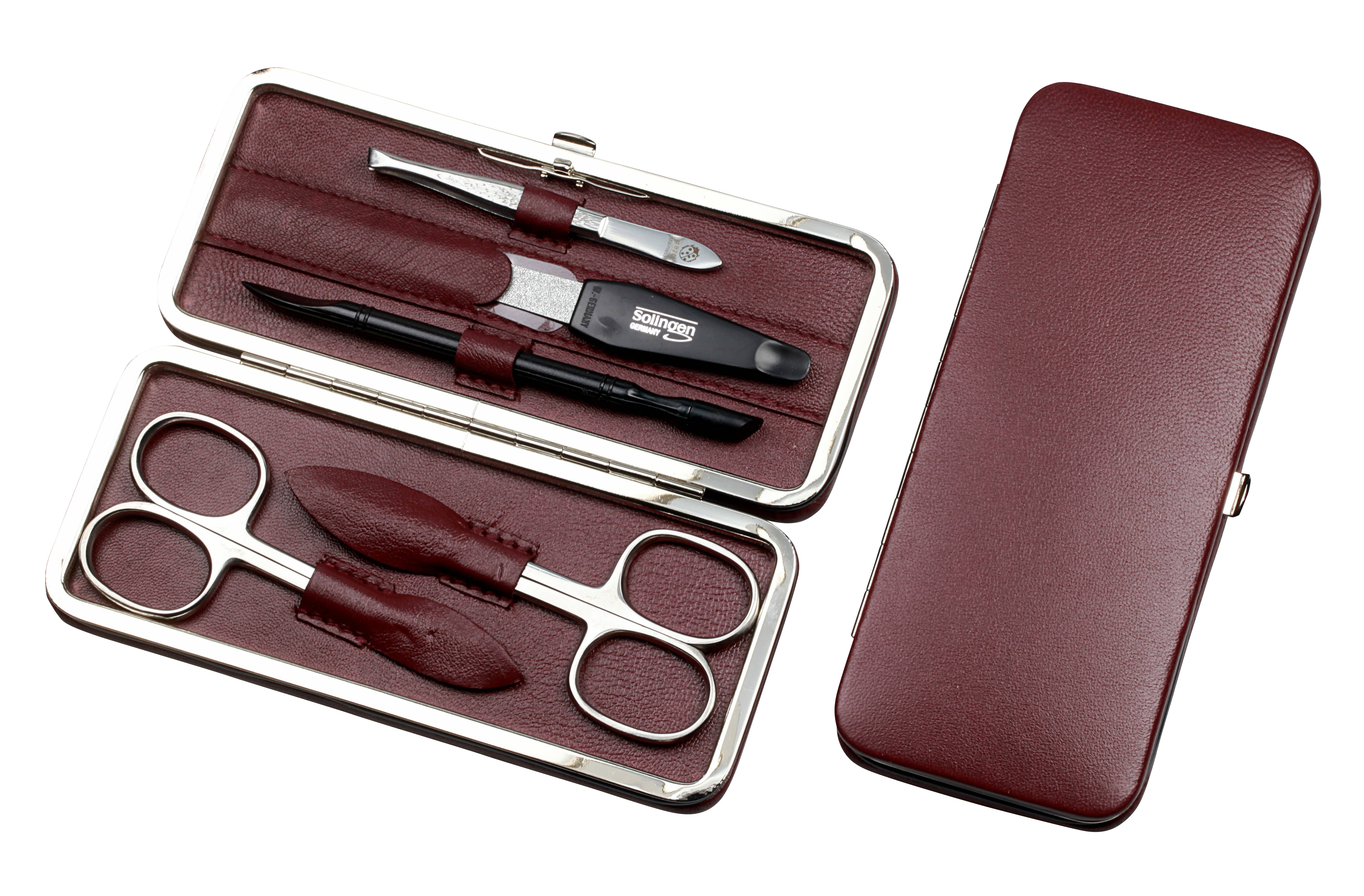 Manicure-Etui mit Rahmen: 5-tlg. Bestückung, rostfrei-glanzpoliert; echt Nappa-Lammleder, bordeaux Manicure-Etui mit Rahmen: 5-tlg. Bestückung, rostfrei-glanzpoliert; echt Nappa-Lammleder, bordeaux