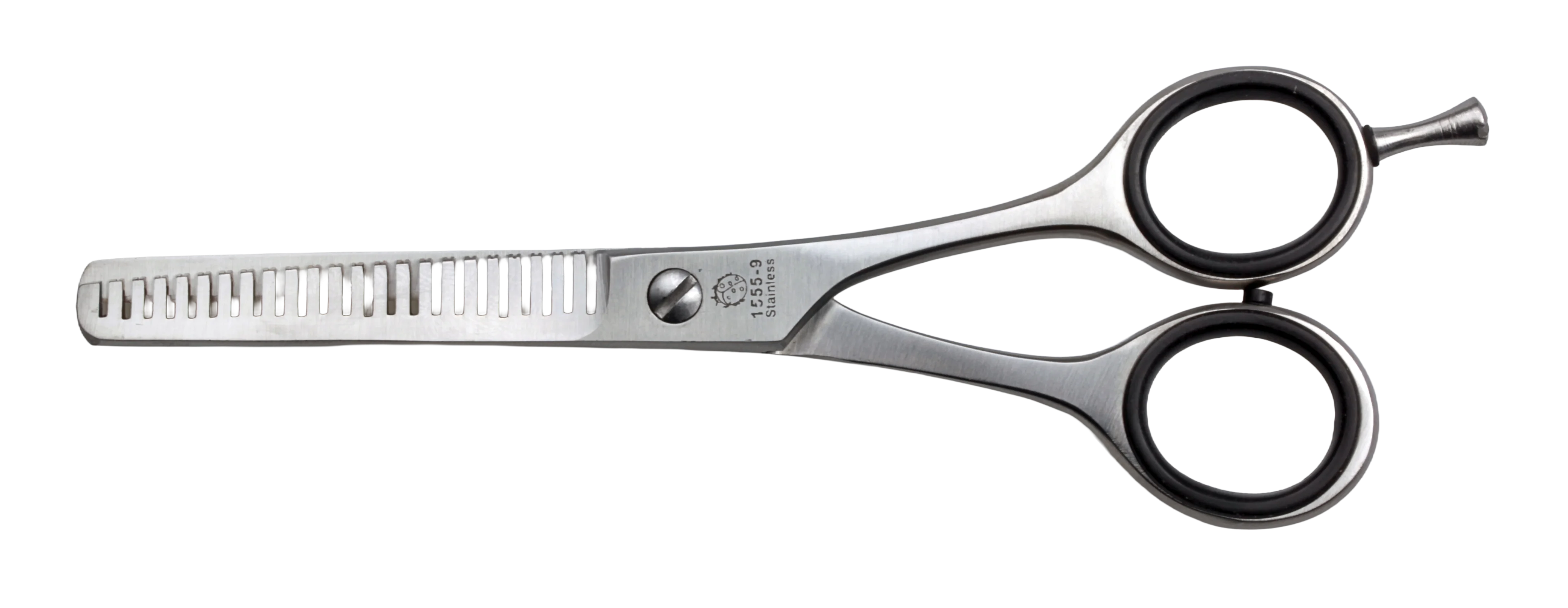 hair-thinning scissors, 6", stainless steel, matte finish, with finger hook