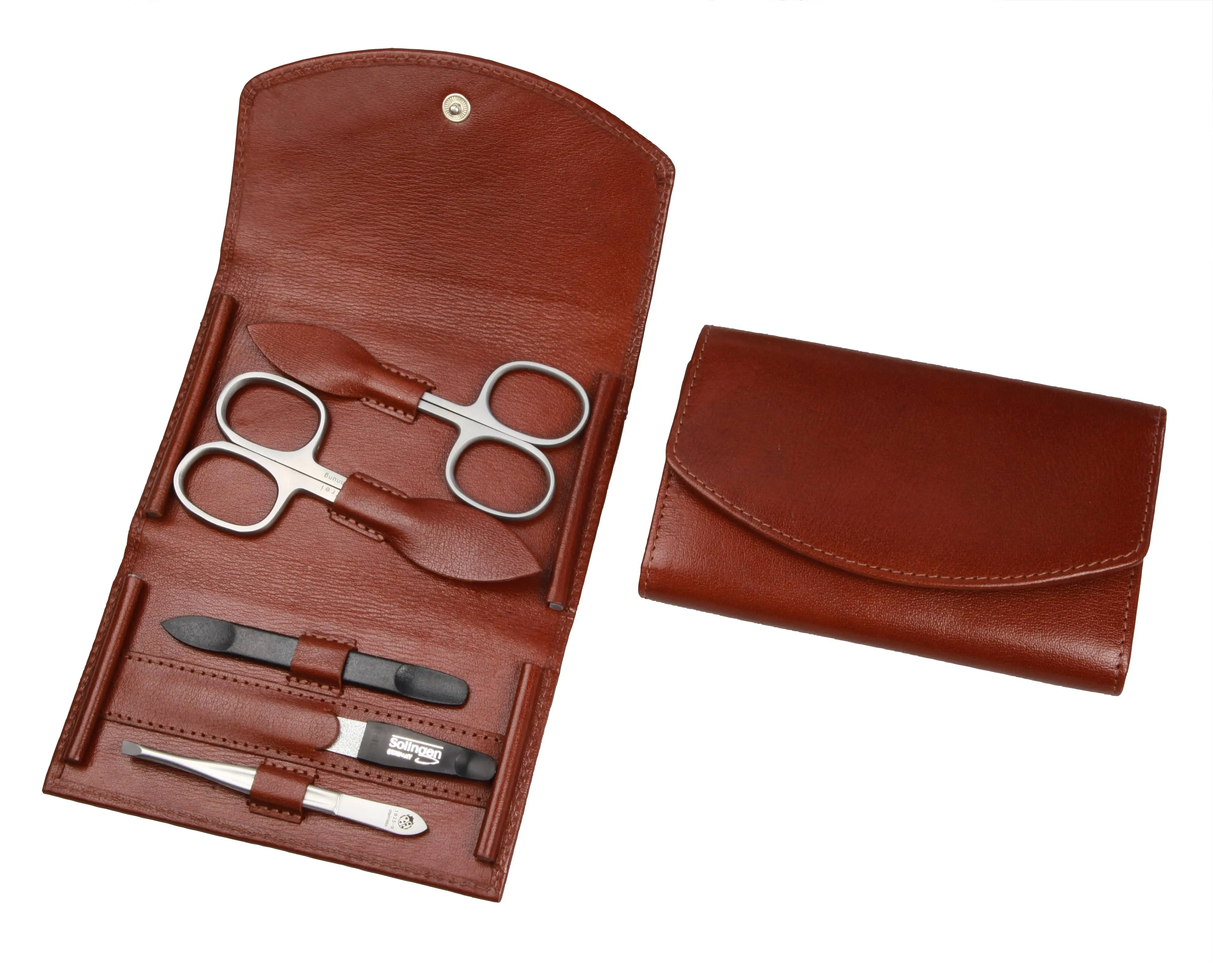 manicure set: 5 implements, stainless steel, matt finish; buffalo leather, cognac brown manicure set: 5 implements, stainless steel, matt finish; buffalo leather, cognac brown