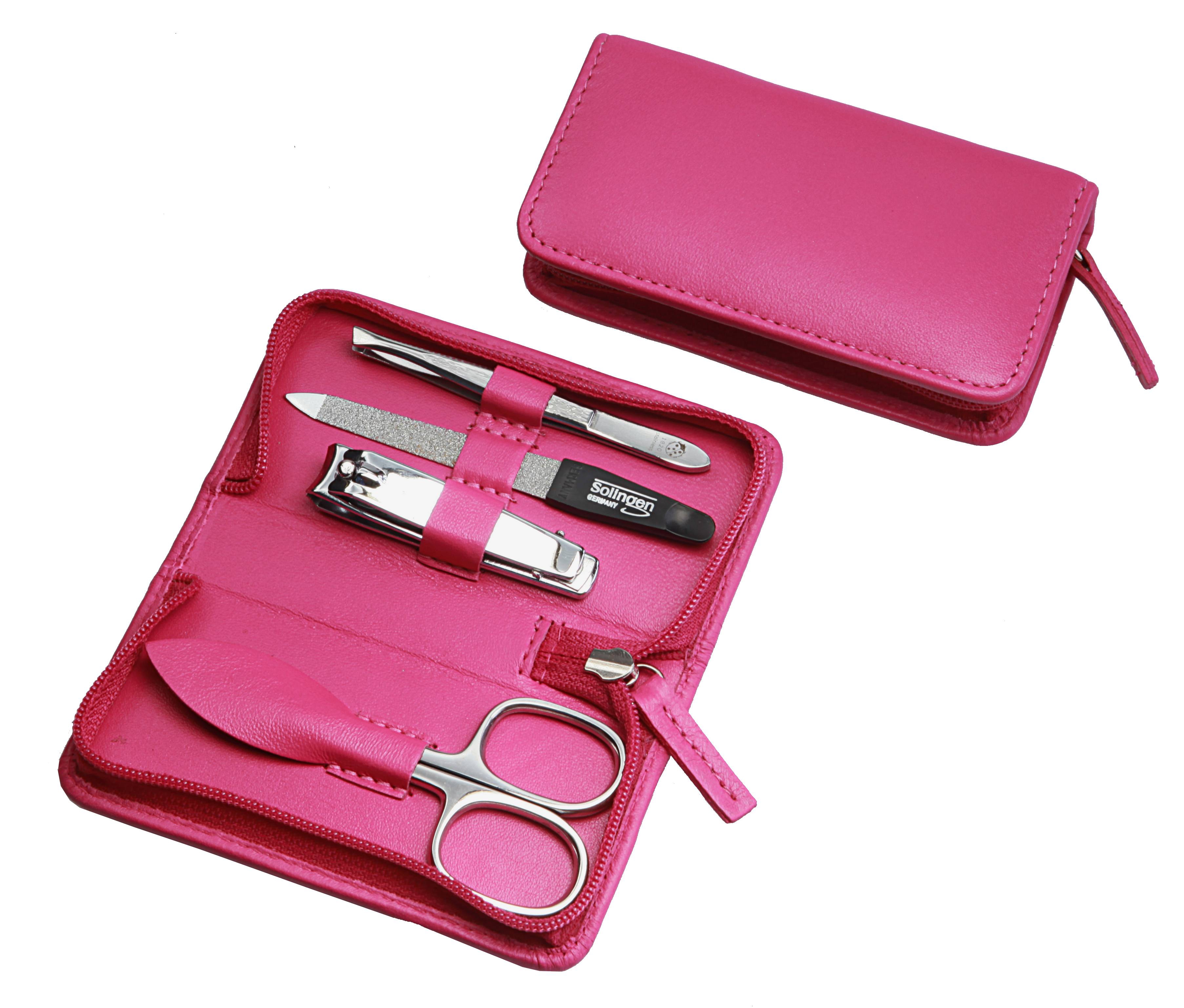 Manicure-Etui, Reißverschluss: 4-tlg. Bestückung, rostfrei-glanzpoliert; Nappa-Lammleder, pink Manicure-Etui, Reißverschluss: 4-tlg. Bestückung, rostfrei-glanzpoliert; Nappa-Lammleder, pink
