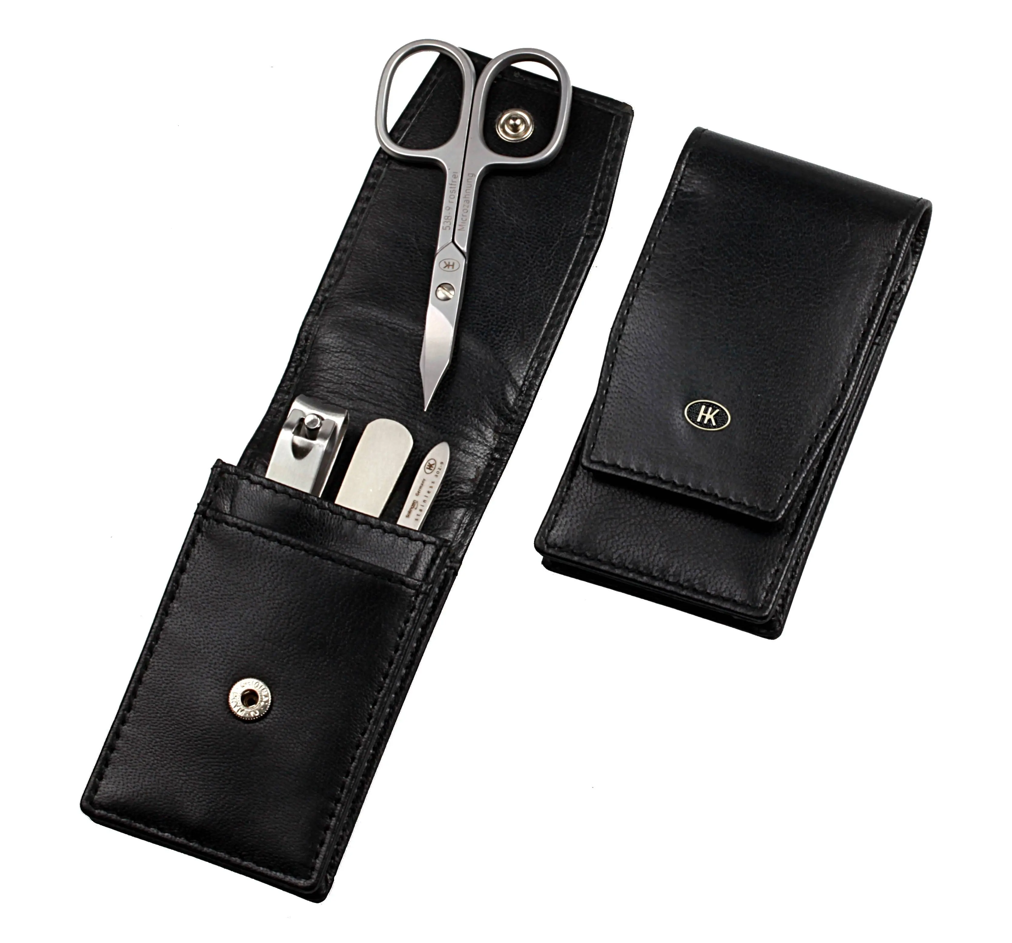 pocket sized manicure set: 4 implements, stainless steel with mat finish; nappa goat leather, black pocket sized manicure set: 4 implements, stainless steel with mat finish; nappa goat leather, black