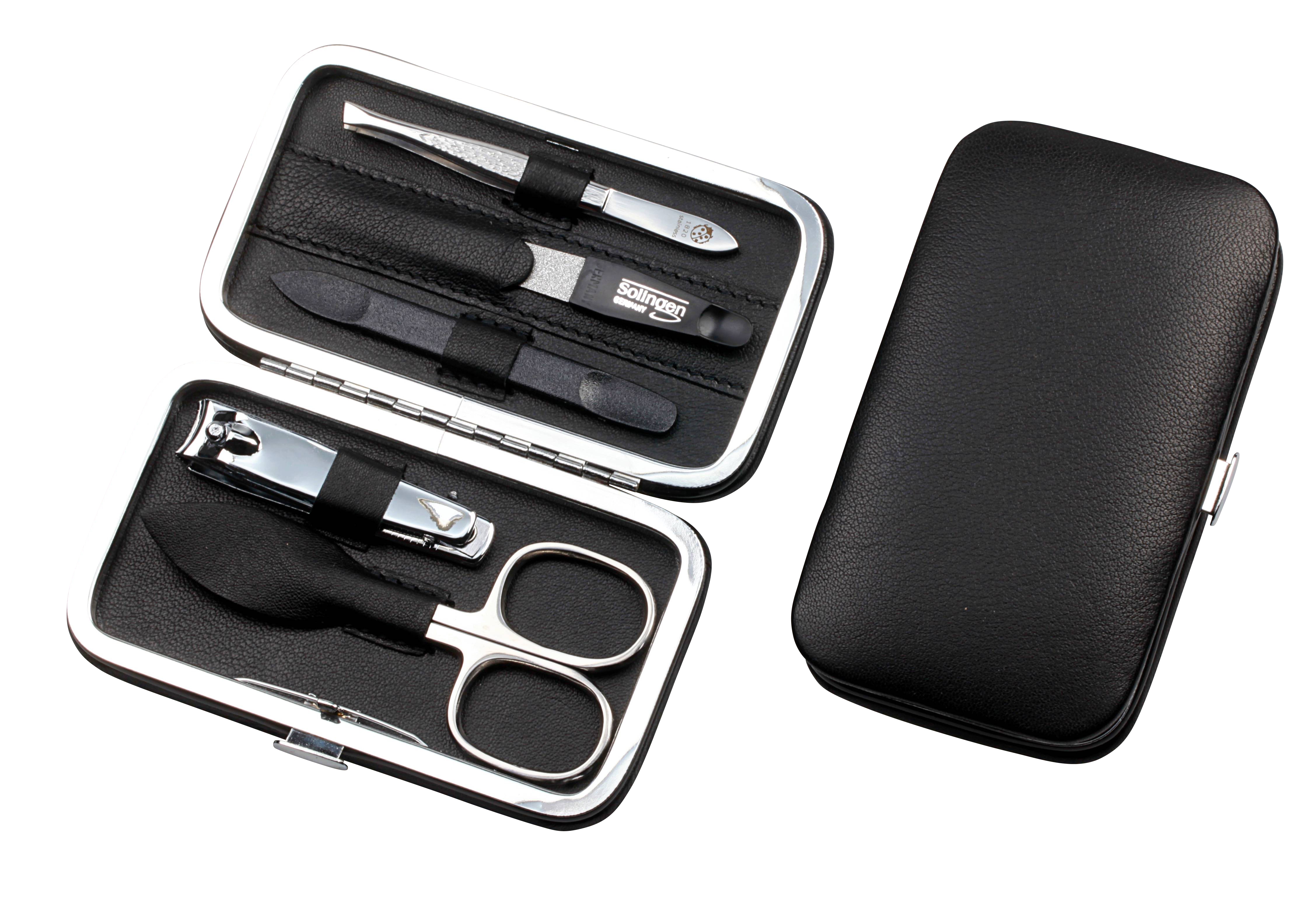 Manicure-Etui mit Rahmen: 5-tlg. Bestückung, rostfrei-glanzpoliert; echt Nappa-Lammleder, schwarz Manicure-Etui mit Rahmen: 5-tlg. Bestückung, rostfrei-glanzpoliert; echt Nappa-Lammleder, schwarz