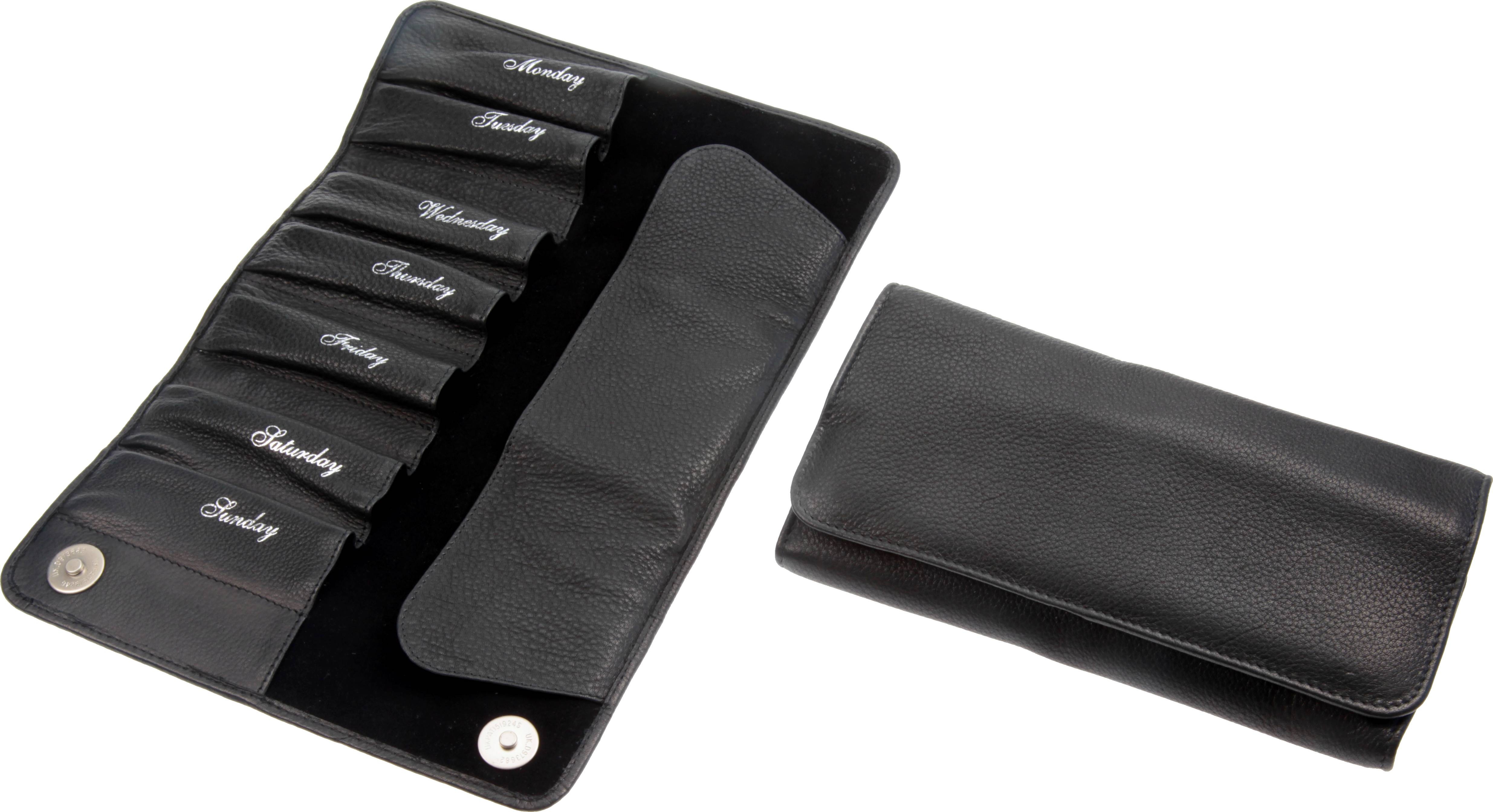 Etui für 7 Rasiermesser, mit Wochentagen, schwarz Etui für 7 Rasiermesser, mit Wochentagen, schwarz