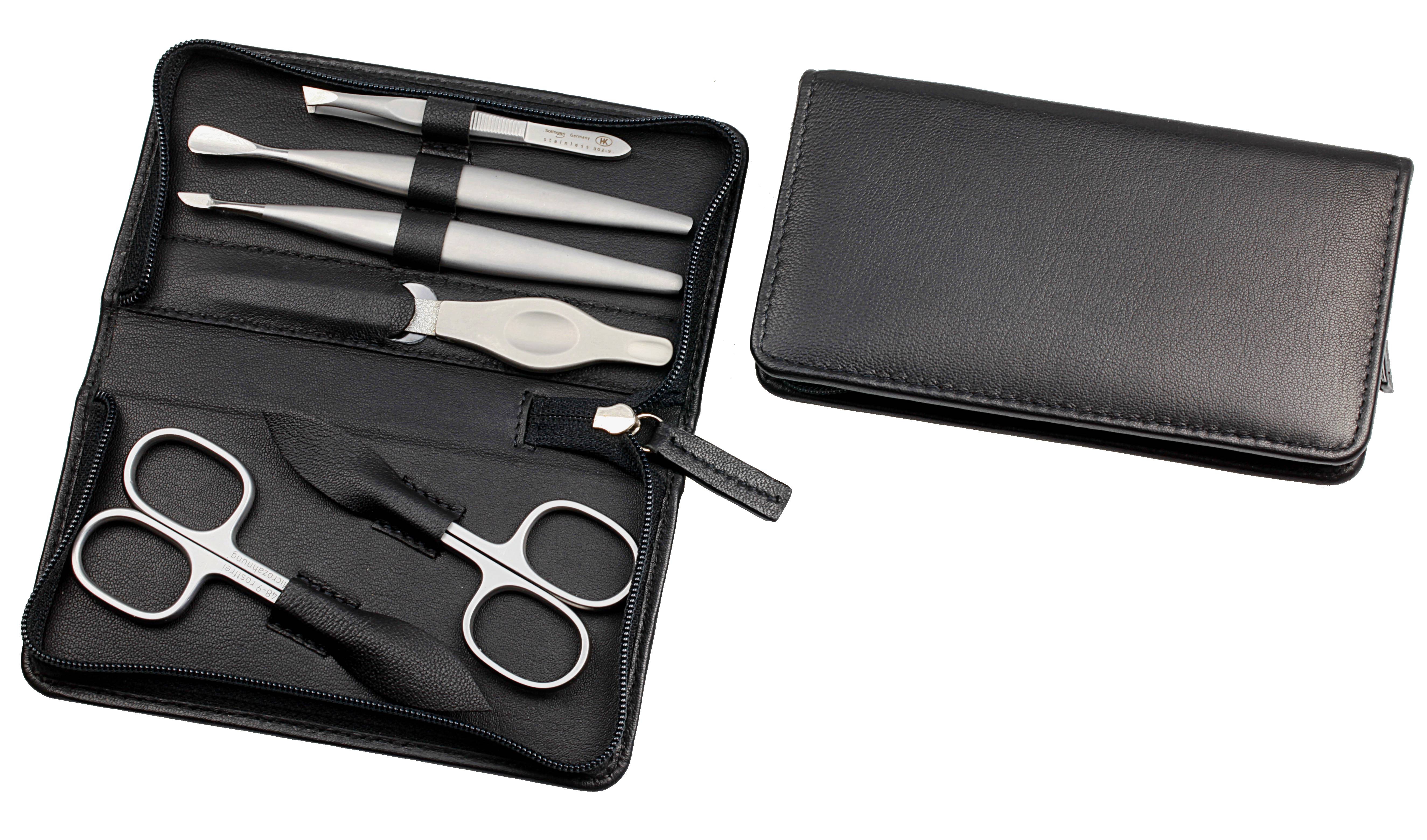 Manicure-Etui, Reißverschluss: 6-tlg. Bestückung, rostfrei-edelmattiert; Nappa-Lammleder, schwarz