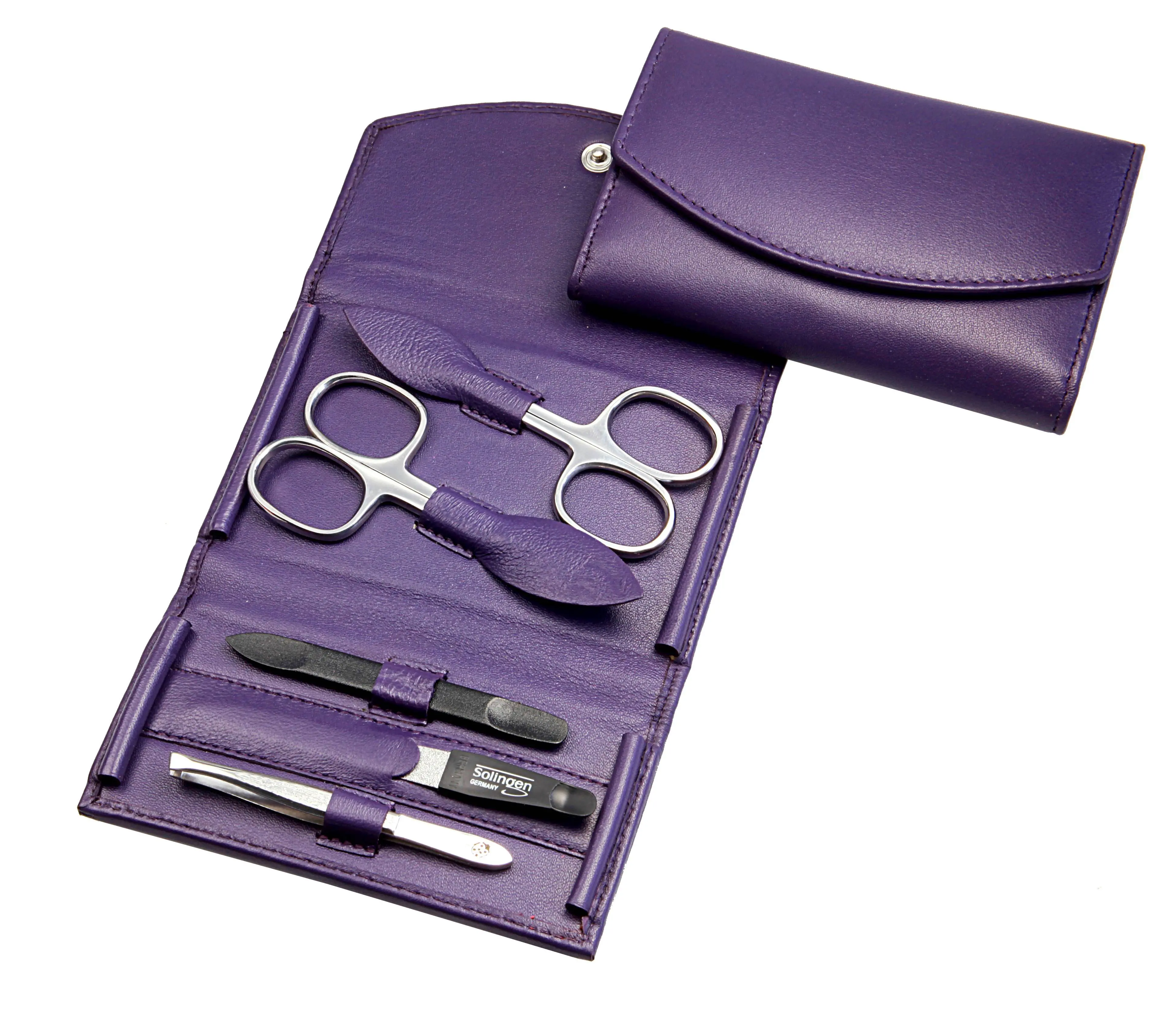 manicure set: 5 implements, stainless steel, mirror-polished; nappa lambskin, lilac