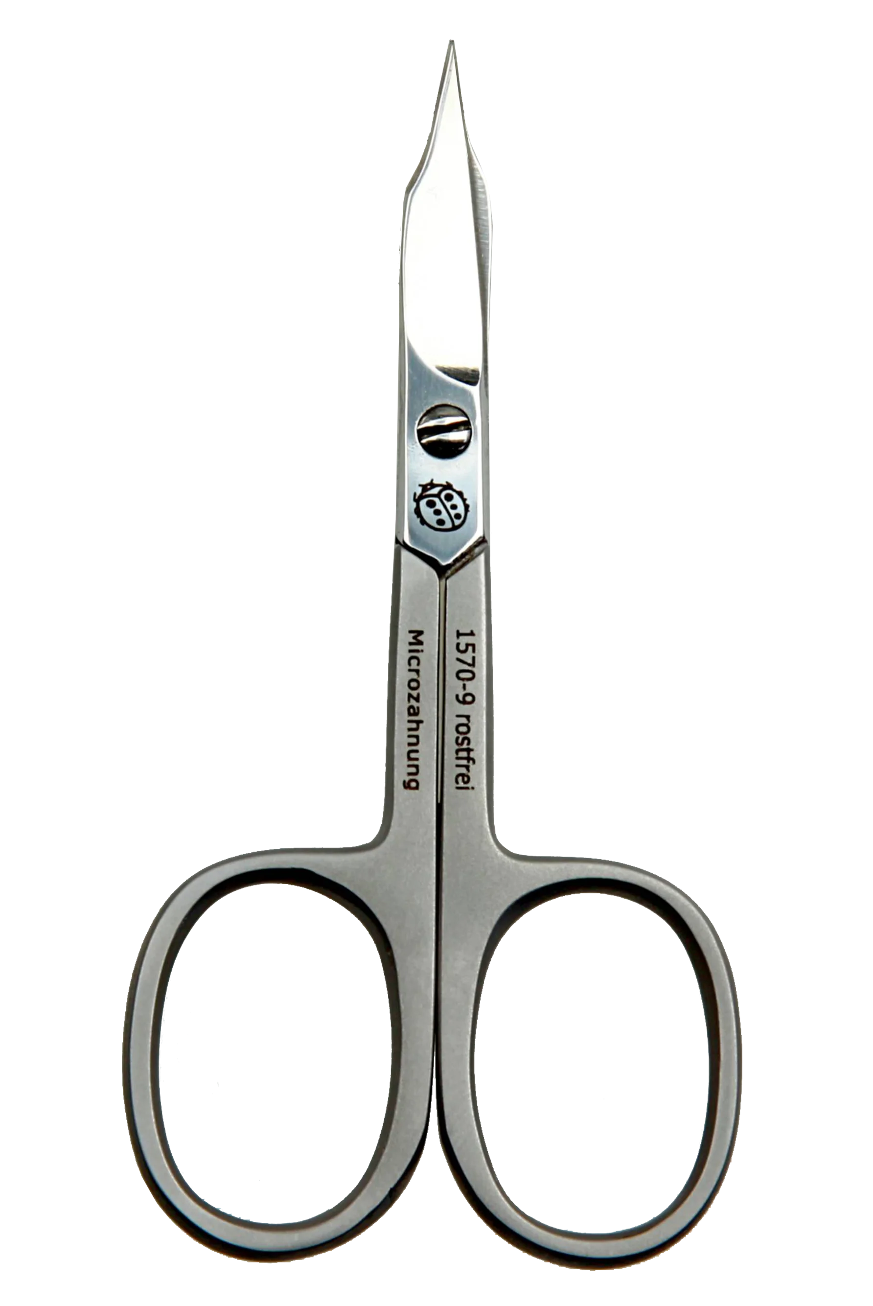 nail scissors, 90 mm, arrow pointed, curved, micro-serrated, stainless steel, matte finish