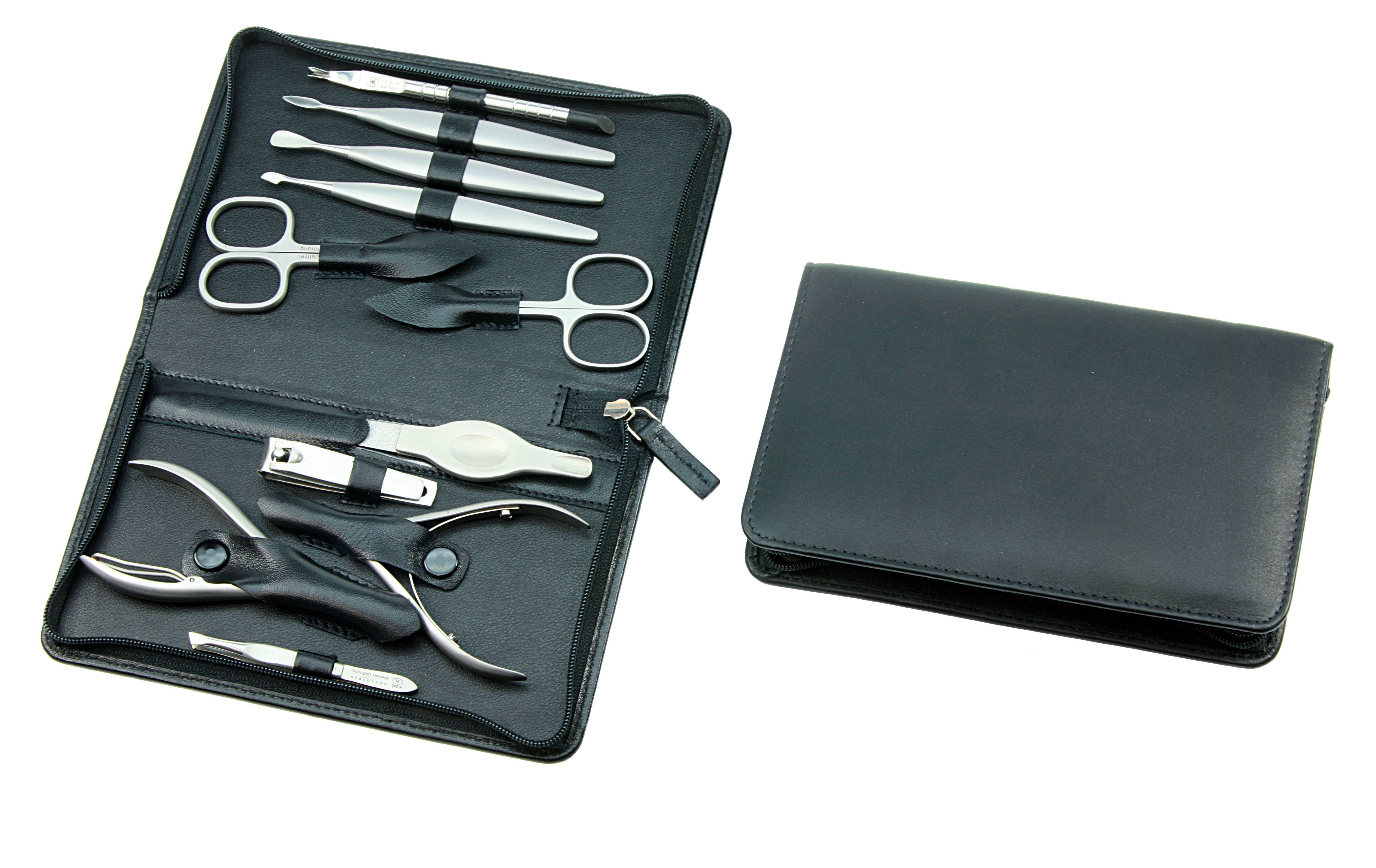 Manicure-Etui: 11-tlg. Bestückung, rostfrei; Nappa-Lammleder, schwarz Manicure-Etui: 11-tlg. Bestückung, rostfrei; Nappa-Lammleder, schwarz