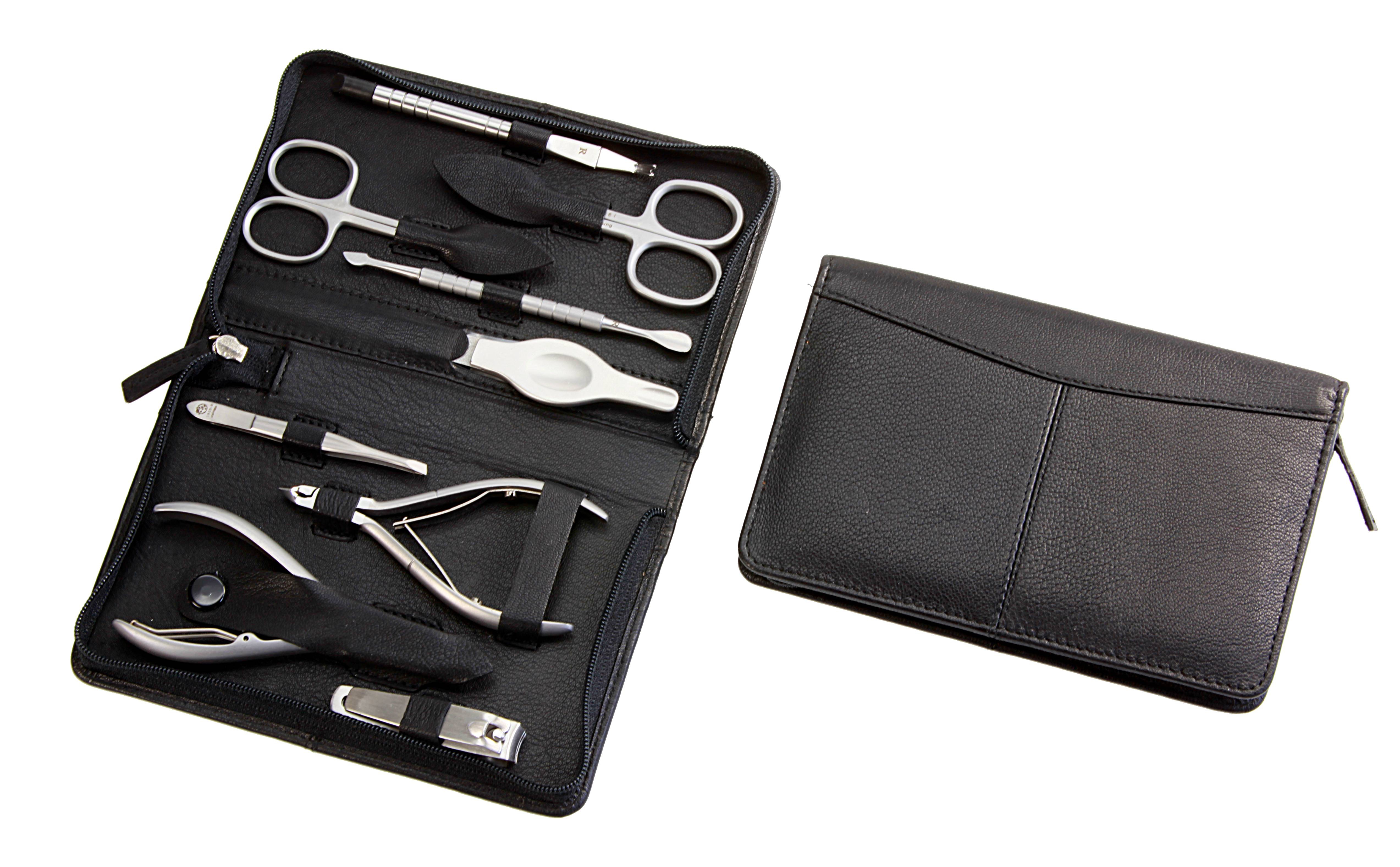 Manicure-Etui, Reißverschluss: 9-tlg. Bestückung, rostfrei-edelmattiert; echt Nappa-Schafleder, schwarz Manicure-Etui, Reißverschluss: 9-tlg. Bestückung, rostfrei-edelmattiert; echt Nappa-Schafleder, schwarz