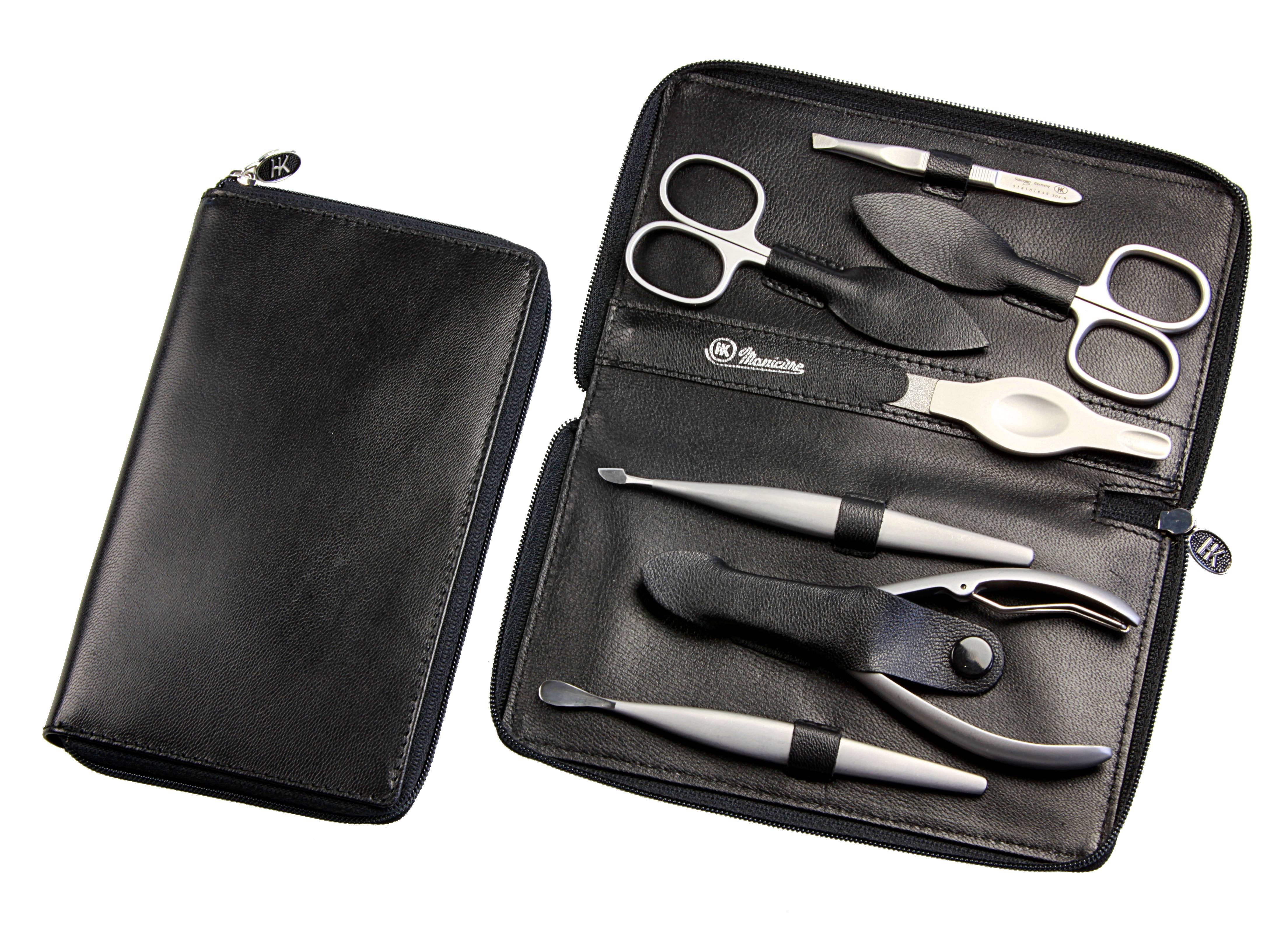 Manicure-Etui mit Reißverschluss: 7-tlg. Bestückung, rostfrei-edelmattiert; Amalfi-Vollrindleder, schwarz Manicure-Etui mit Reißverschluss: 7-tlg. Bestückung, rostfrei-edelmattiert; Amalfi-Vollrindleder, schwarz