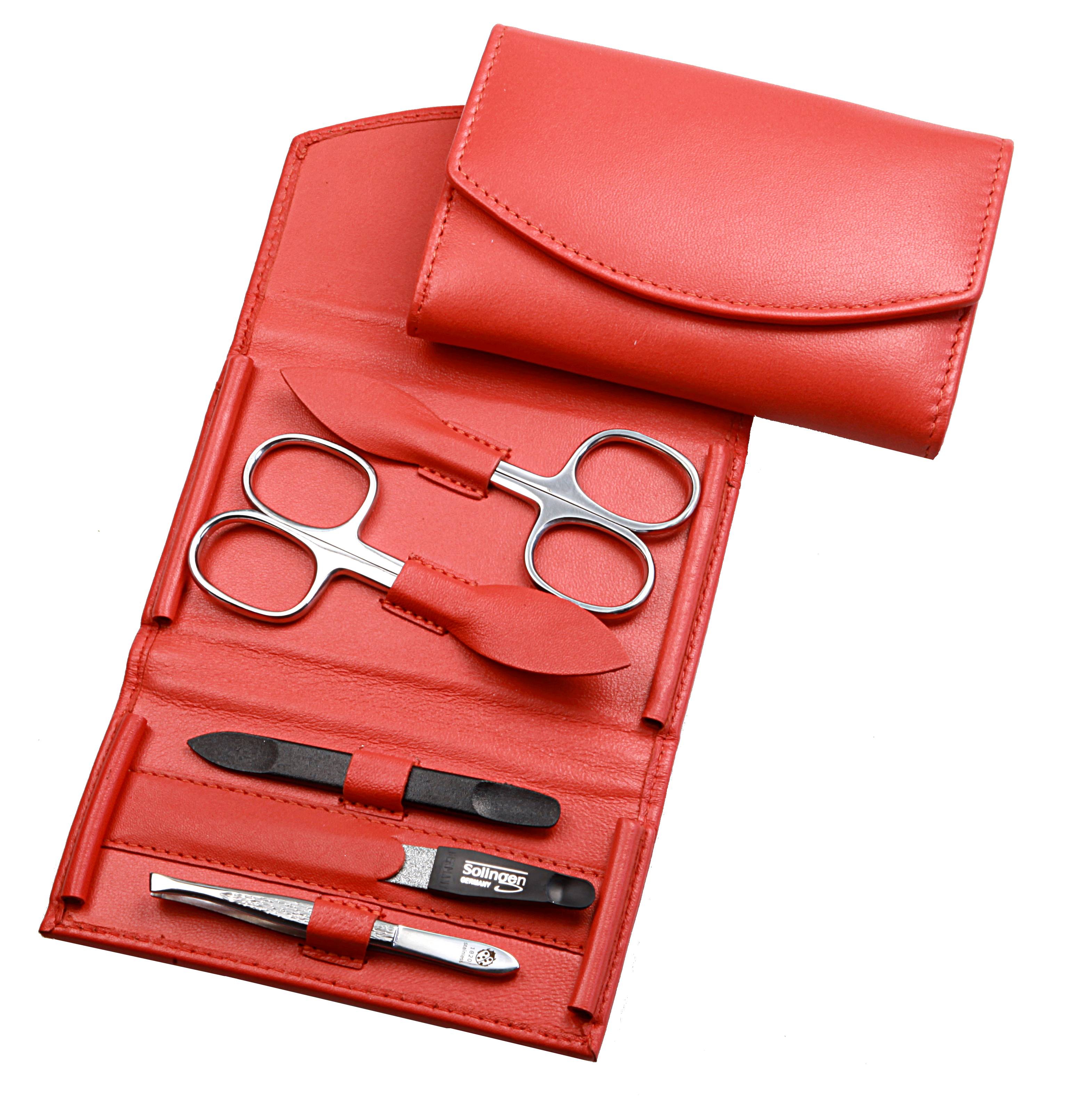 Manicure-Etui: 5-tlg. Bestückung, rostfrei-glanzpoliert; Nappa-Lammleder, orange Manicure-Etui: 5-tlg. Bestückung, rostfrei-glanzpoliert; Nappa-Lammleder, orange