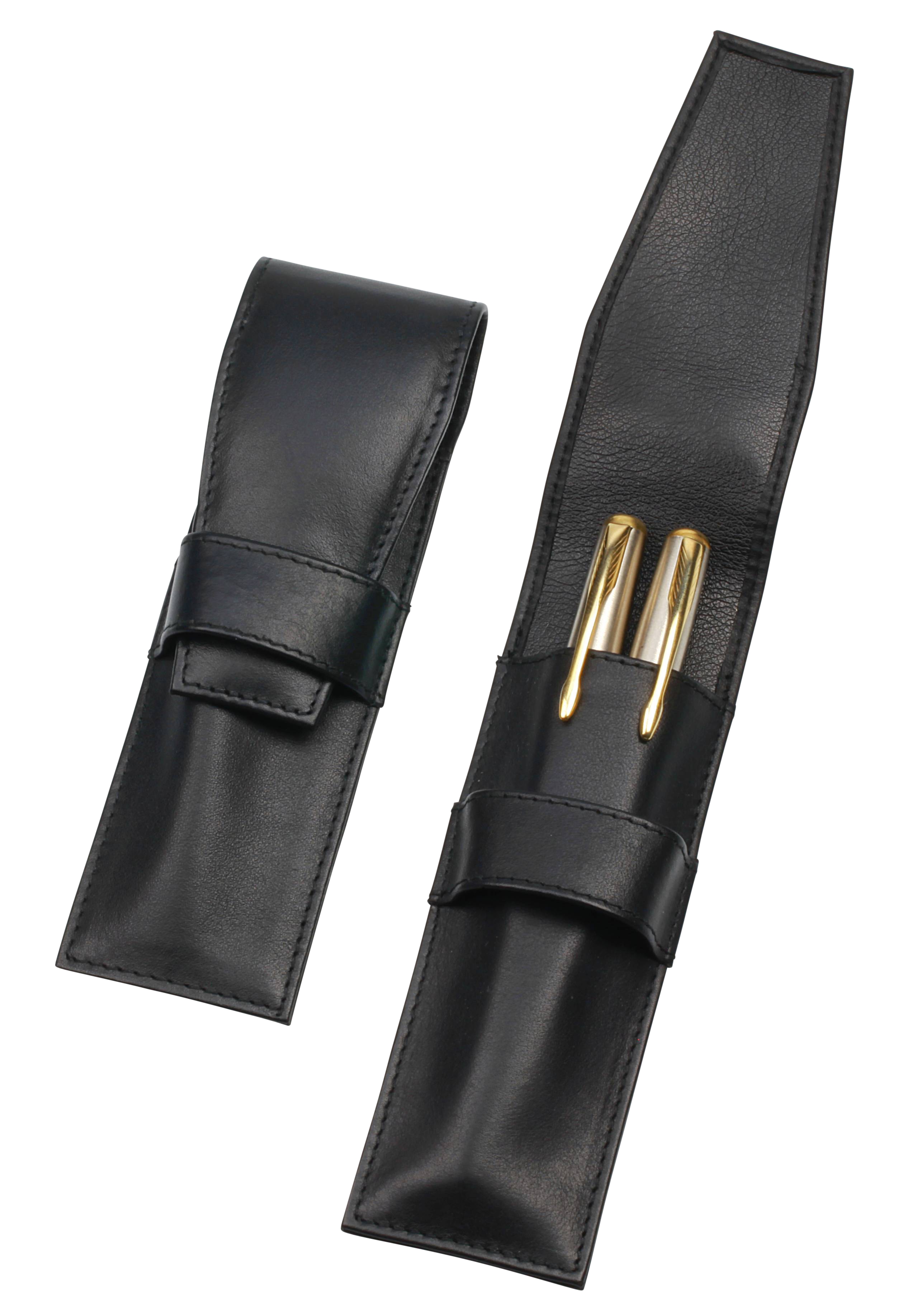 Steck-Etui mit Lasche, für zwei Schreibgeräte, schwarz Steck-Etui mit Lasche, für zwei Schreibgeräte, schwarz