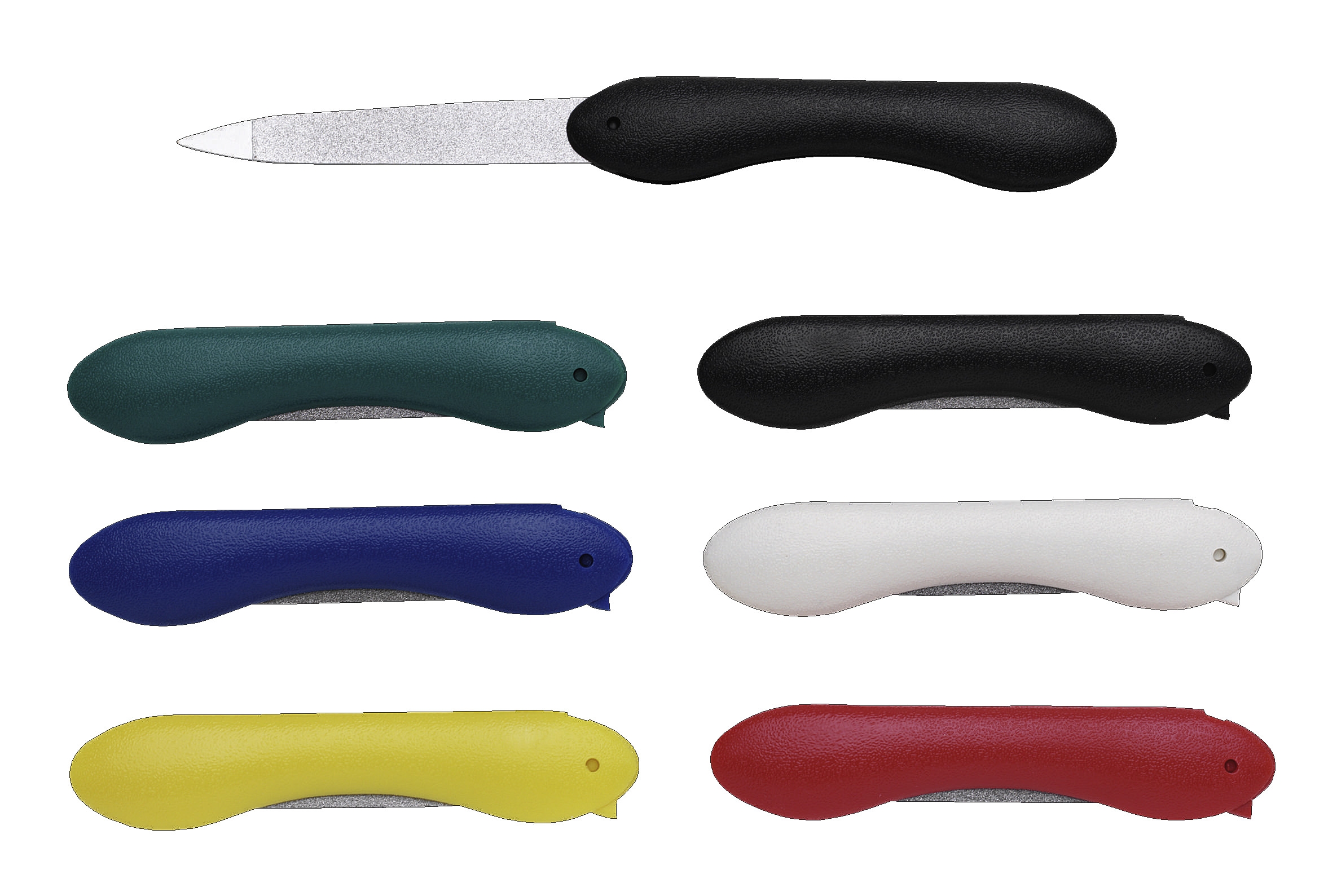 Taschen-Klappfeile, grob/fein, Griff farbig Taschen-Klappfeile, grob/fein, Griff farbig