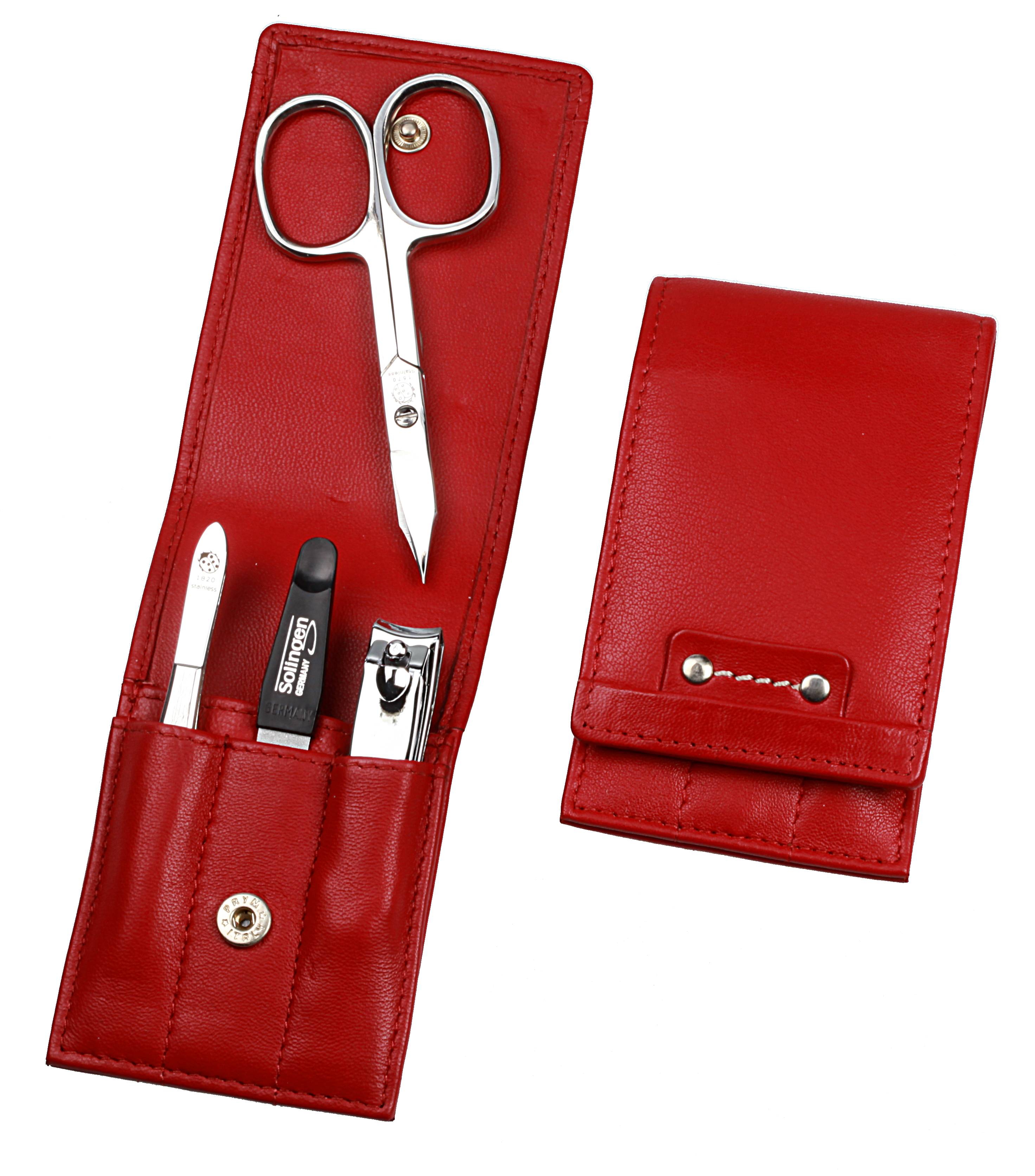 Taschenmanicure: 4-tlg. Bestückung, rostfrei-glanzpoliert; Nappa-Lammleder, rot Taschenmanicure: 4-tlg. Bestückung, rostfrei-glanzpoliert; Nappa-Lammleder, rot