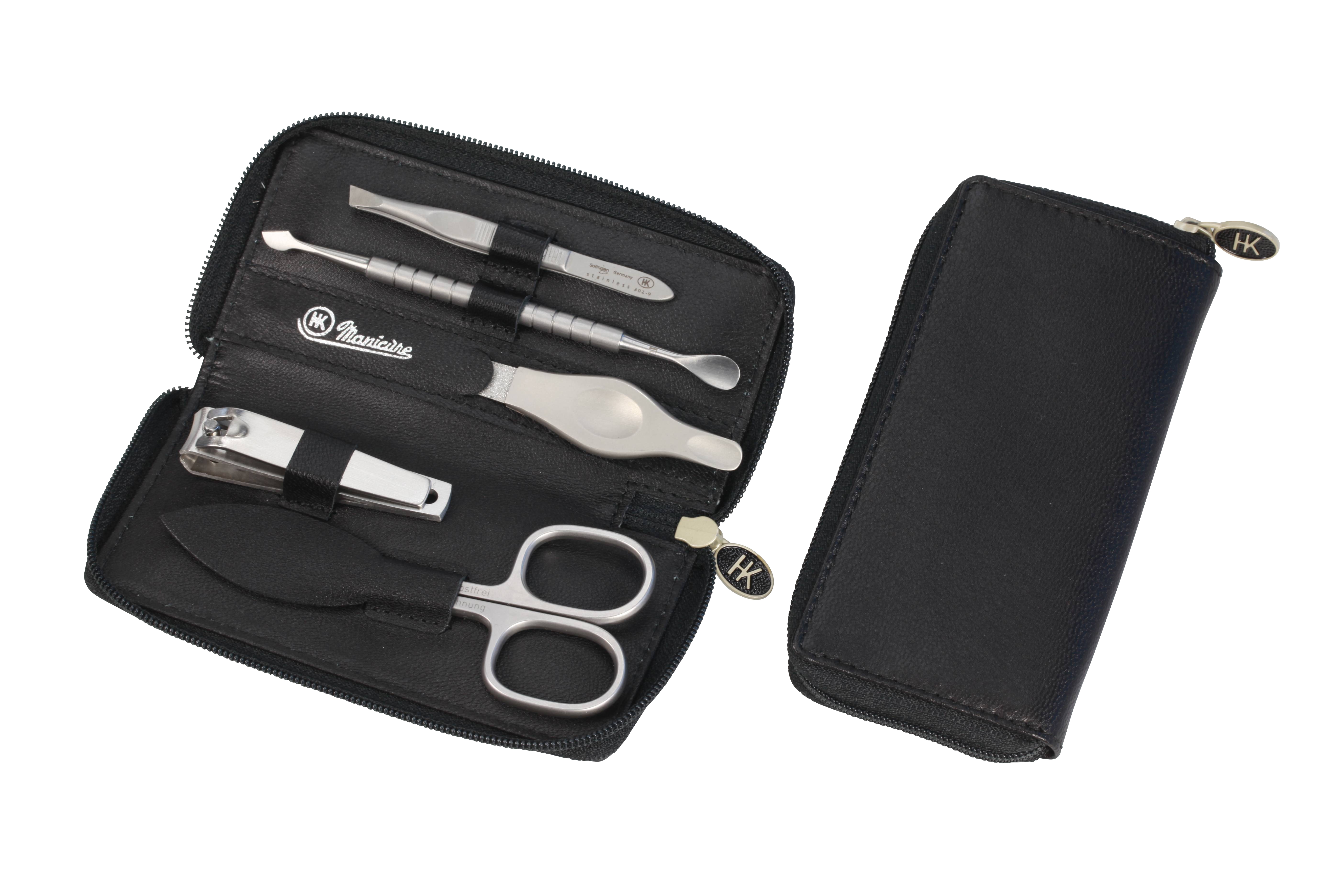 Manicure-Etu mit Reißverschluss: 5-tlg. Bestückung, rostfrei-edelmattiert; Amalfi-Vollrindleder, schwarz Manicure-Etu mit Reißverschluss: 5-tlg. Bestückung, rostfrei-edelmattiert; Amalfi-Vollrindleder, schwarz