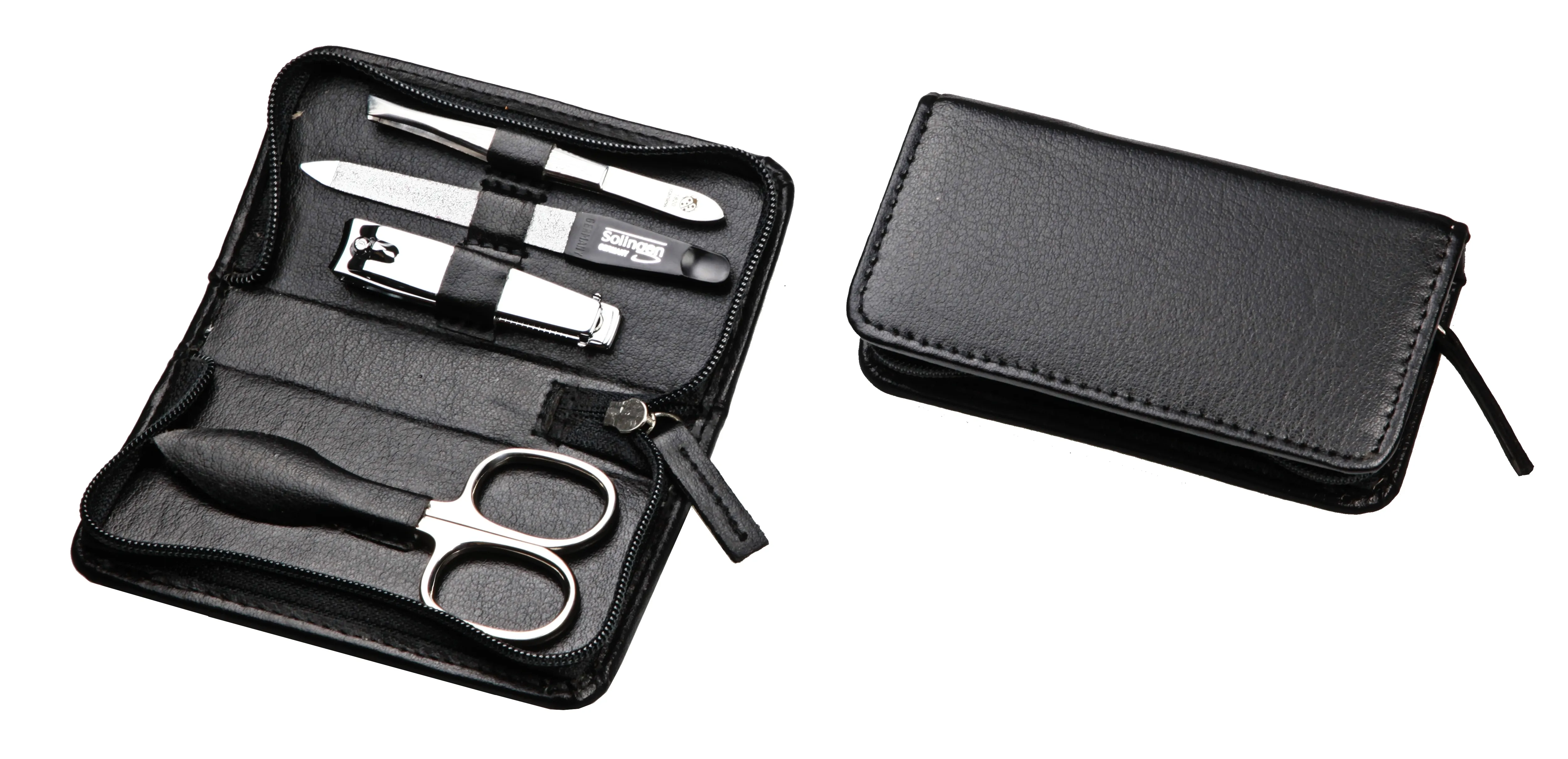 manicure set with zipper: 4 implements, stainless steel, mirror-polished; vegan cactus faux leather, black manicure set with zipper: 4 implements, stainless steel, mirror-polished; vegan cactus faux leather, black