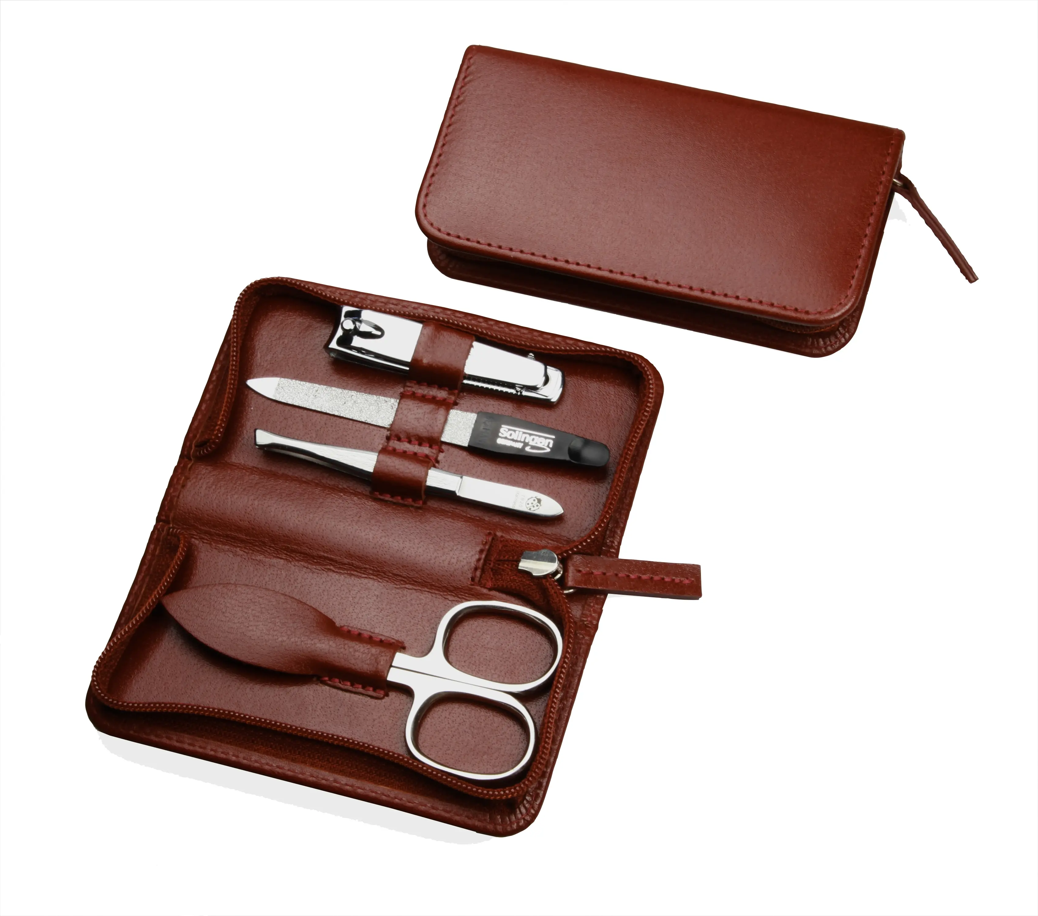 manicure set with zipper: 4 implements, stainless steel, mirror-polished; buffalo leather, cognac brown manicure set with zipper: 4 implements, stainless steel, mirror-polished; buffalo leather, cognac brown