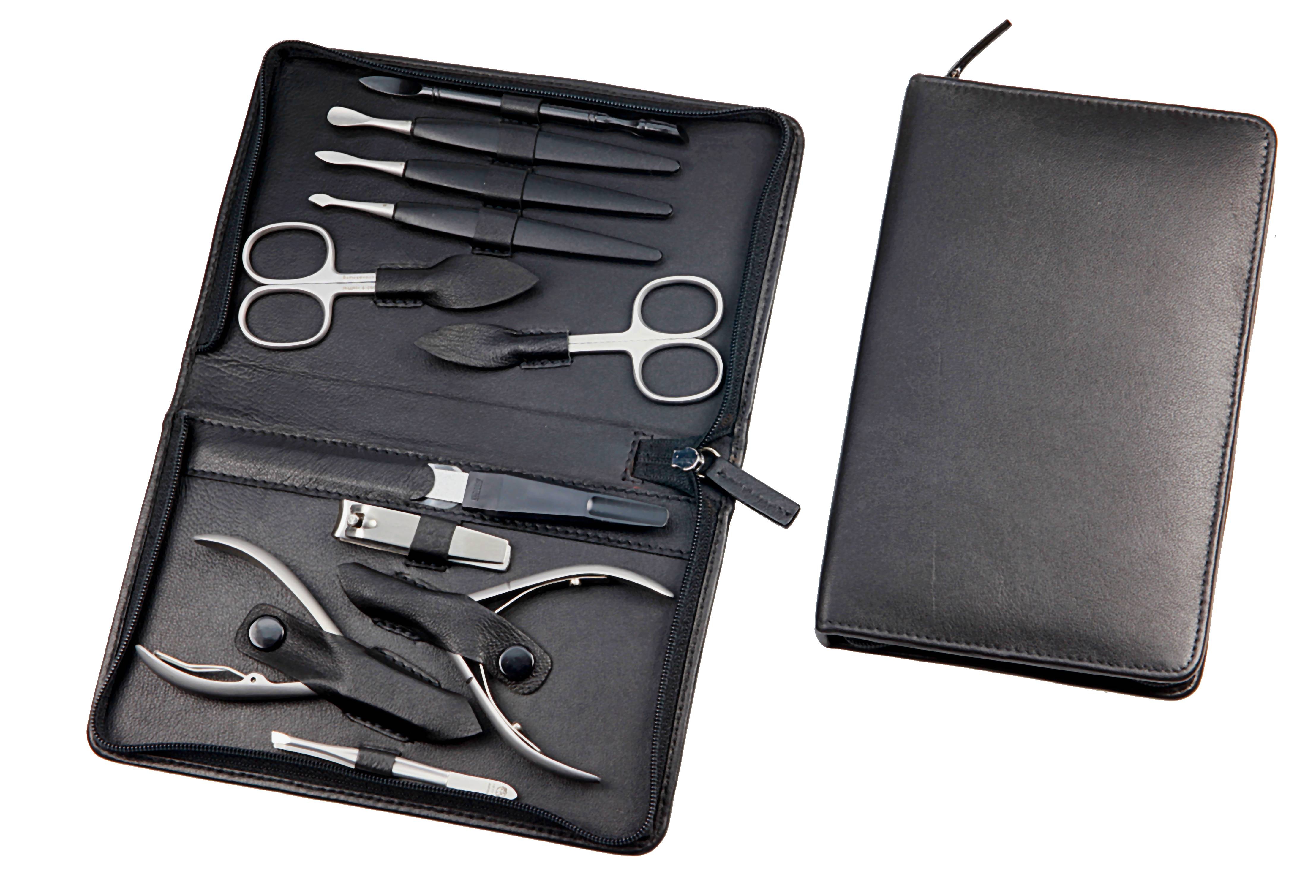 Manicure-Etui, Reißverschluss: 11-tlg. Bestückung, rostfrei-edelmattiert; Nappa-Lammleder, schwarz Manicure-Etui, Reißverschluss: 11-tlg. Bestückung, rostfrei-edelmattiert; Nappa-Lammleder, schwarz