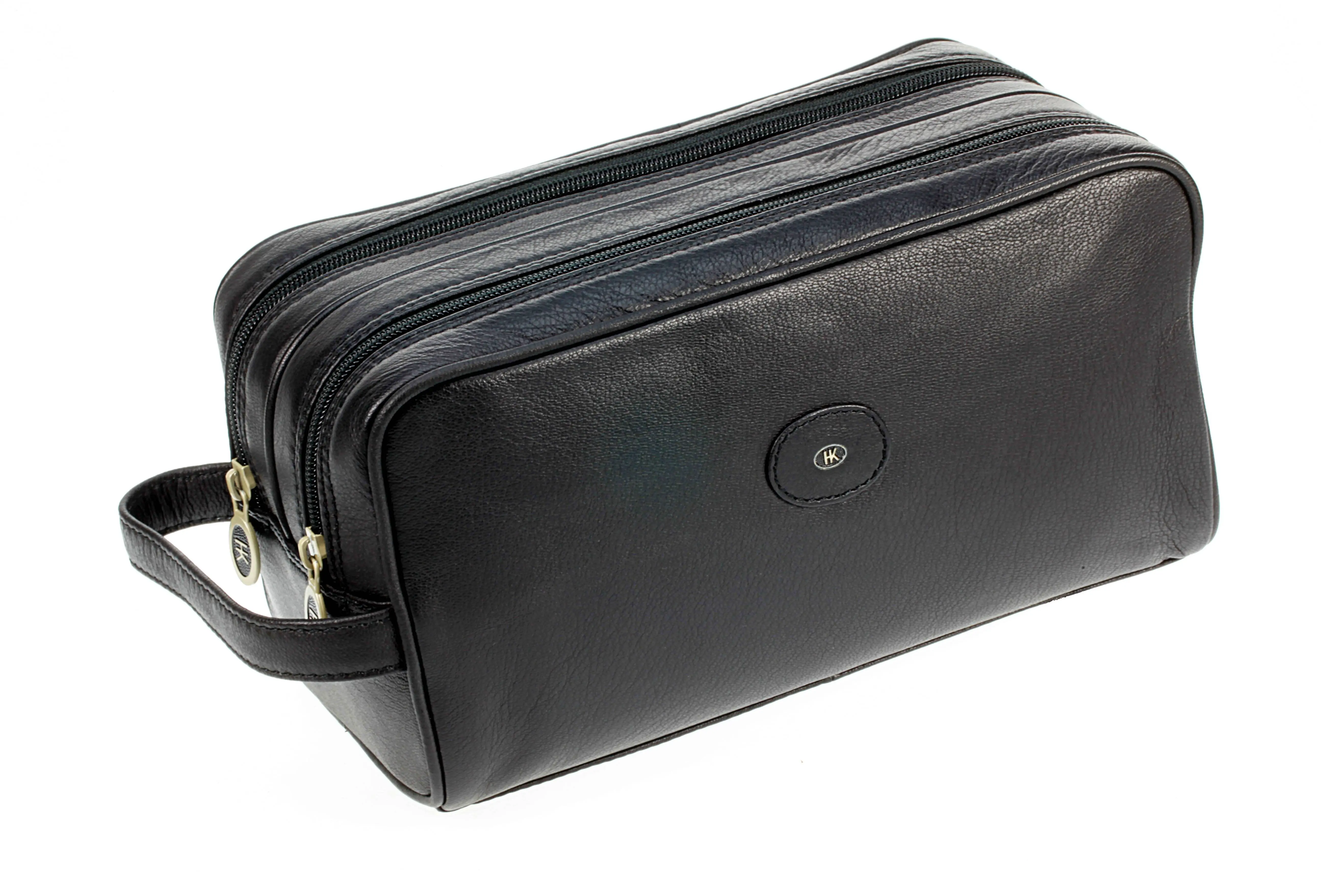 double zip toilet box: Amalfi fullgrain cowhide, black