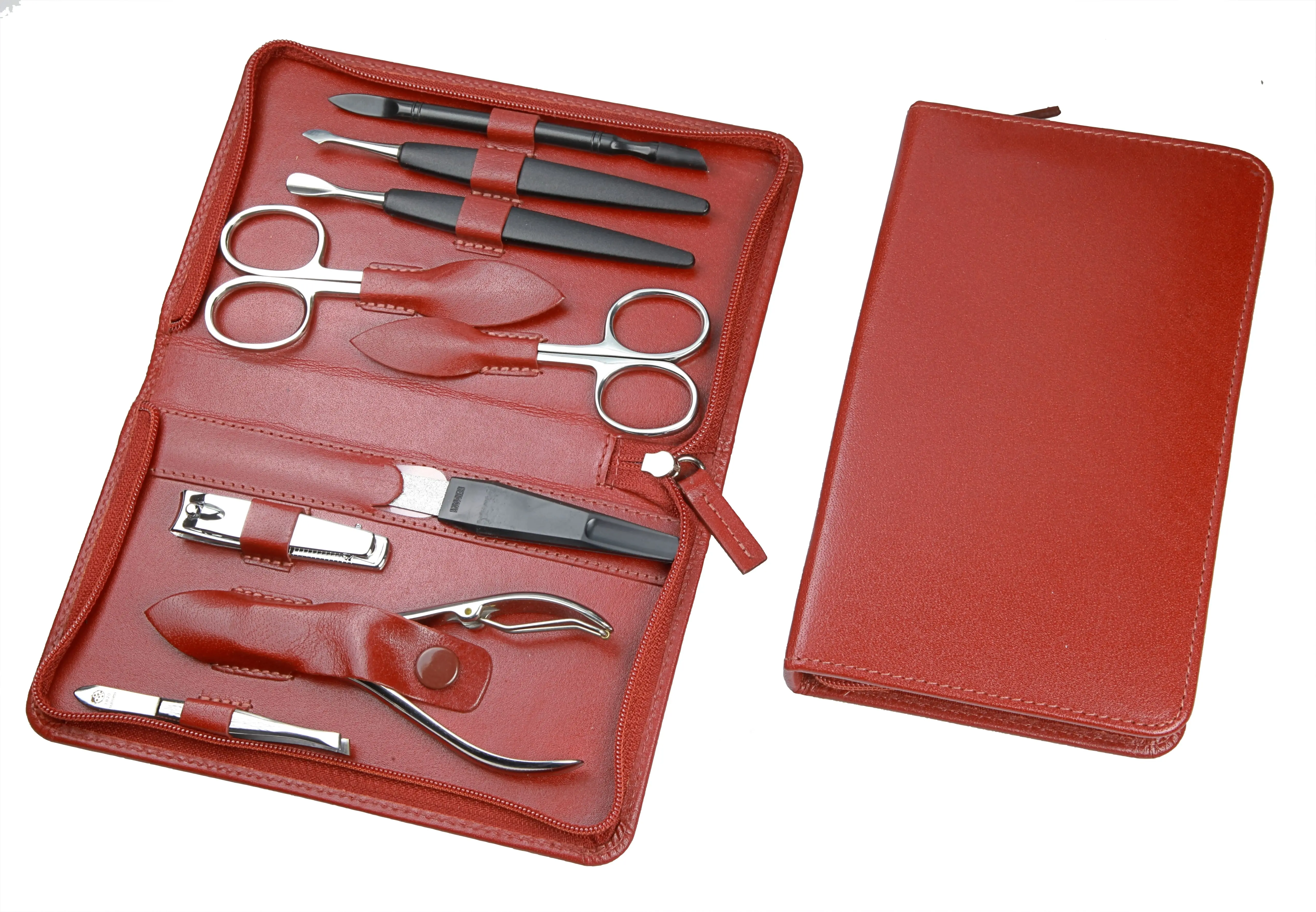 Manicure-Etui, Reißverschluss: 9-tlg. Bestückung, rostfrei-glanzpoliert; Büffelleder, cognac Manicure-Etui, Reißverschluss: 9-tlg. Bestückung, rostfrei-glanzpoliert; Büffelleder, cognac