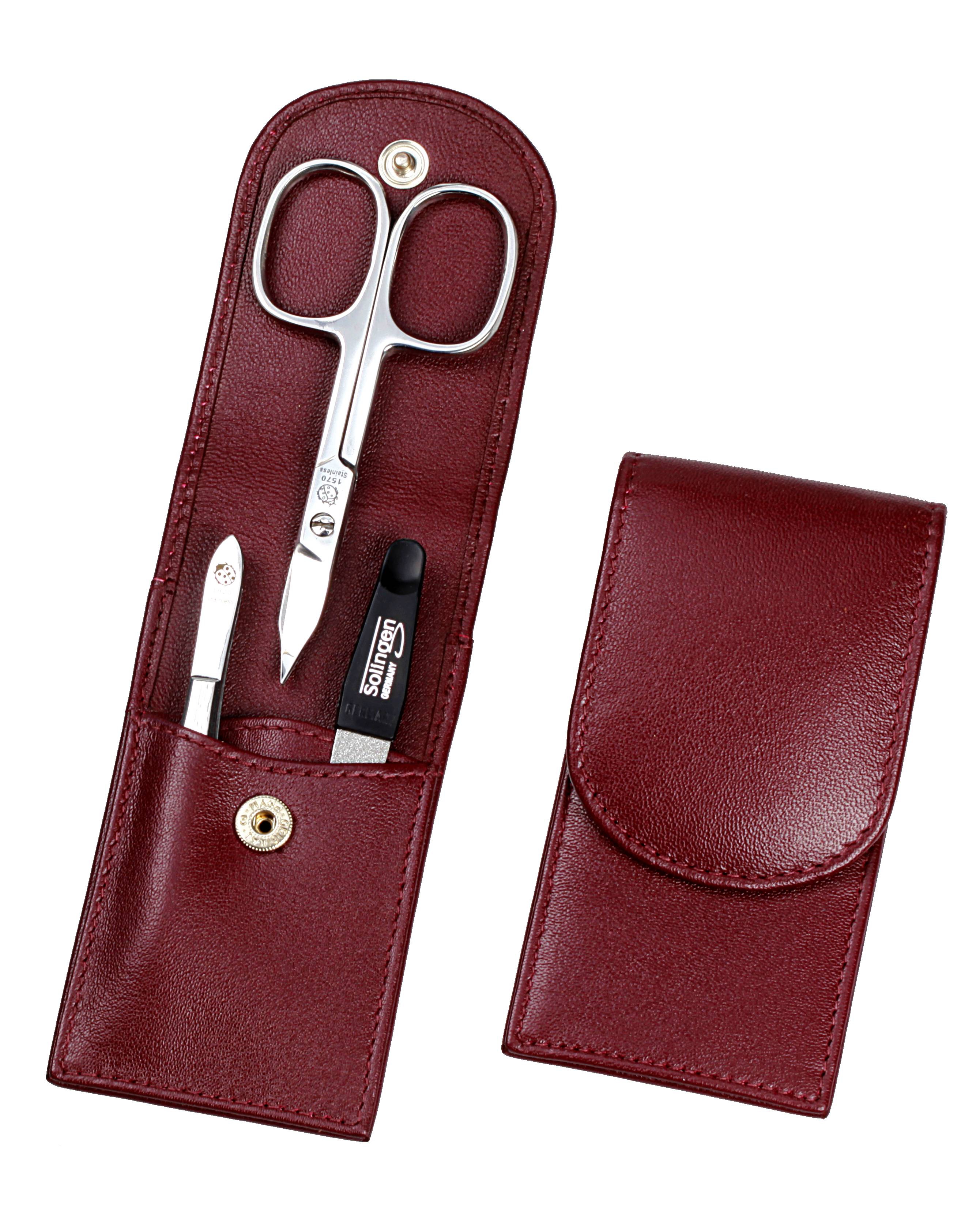 Taschenmanicure: 3-tlg. Bestückung, rostfrei-glanzpoliert; Nappa-Lammleder, bordeaux Taschenmanicure: 3-tlg. Bestückung, rostfrei-glanzpoliert; Nappa-Lammleder, bordeaux