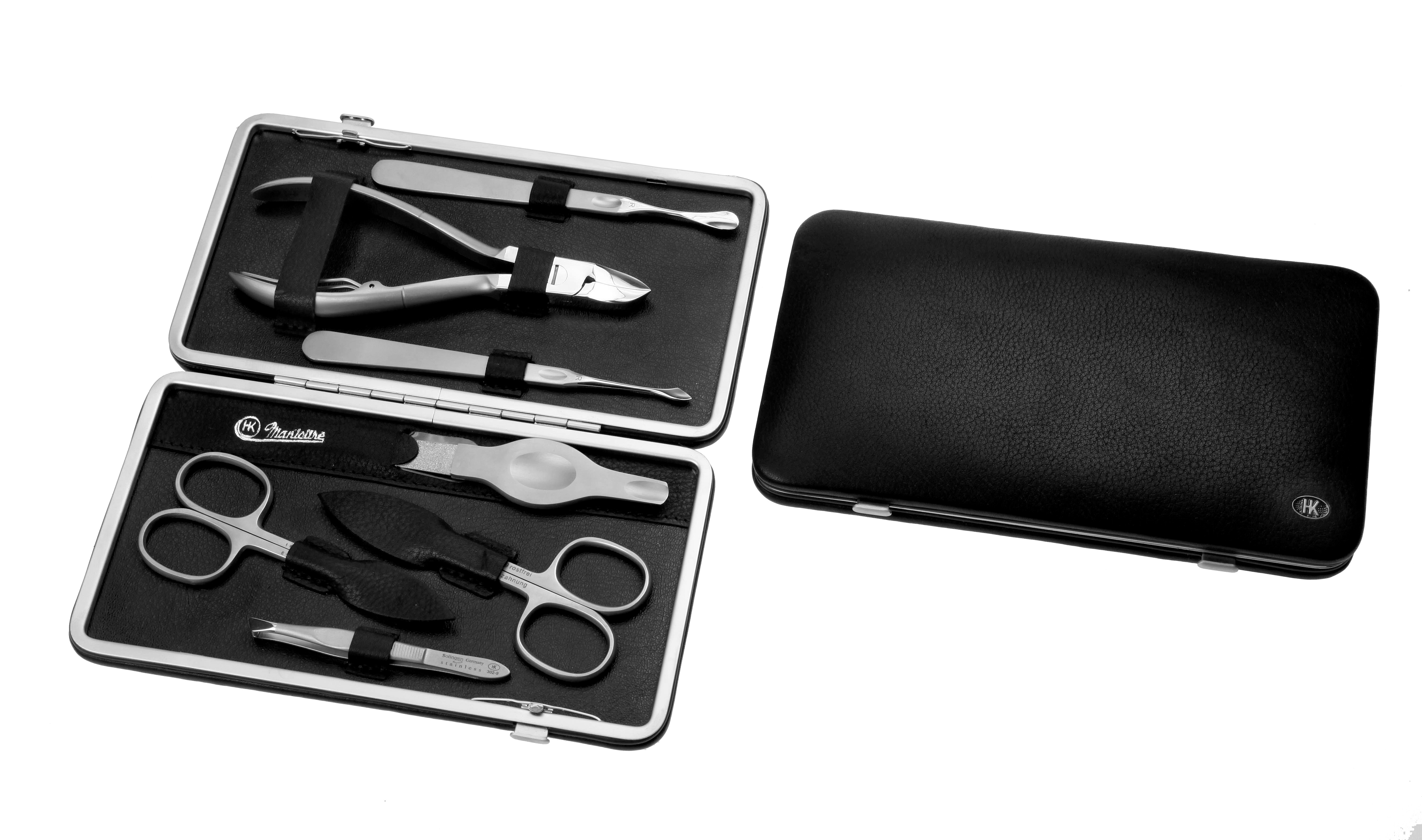 Manicure-Etui mit Metall-Rahmen: 7-tlg. Bestückung, rostfrei-edelmattiert; Amalfi-Vollrindleder, schwarz Manicure-Etui mit Metall-Rahmen: 7-tlg. Bestückung, rostfrei-edelmattiert; Amalfi-Vollrindleder, schwarz