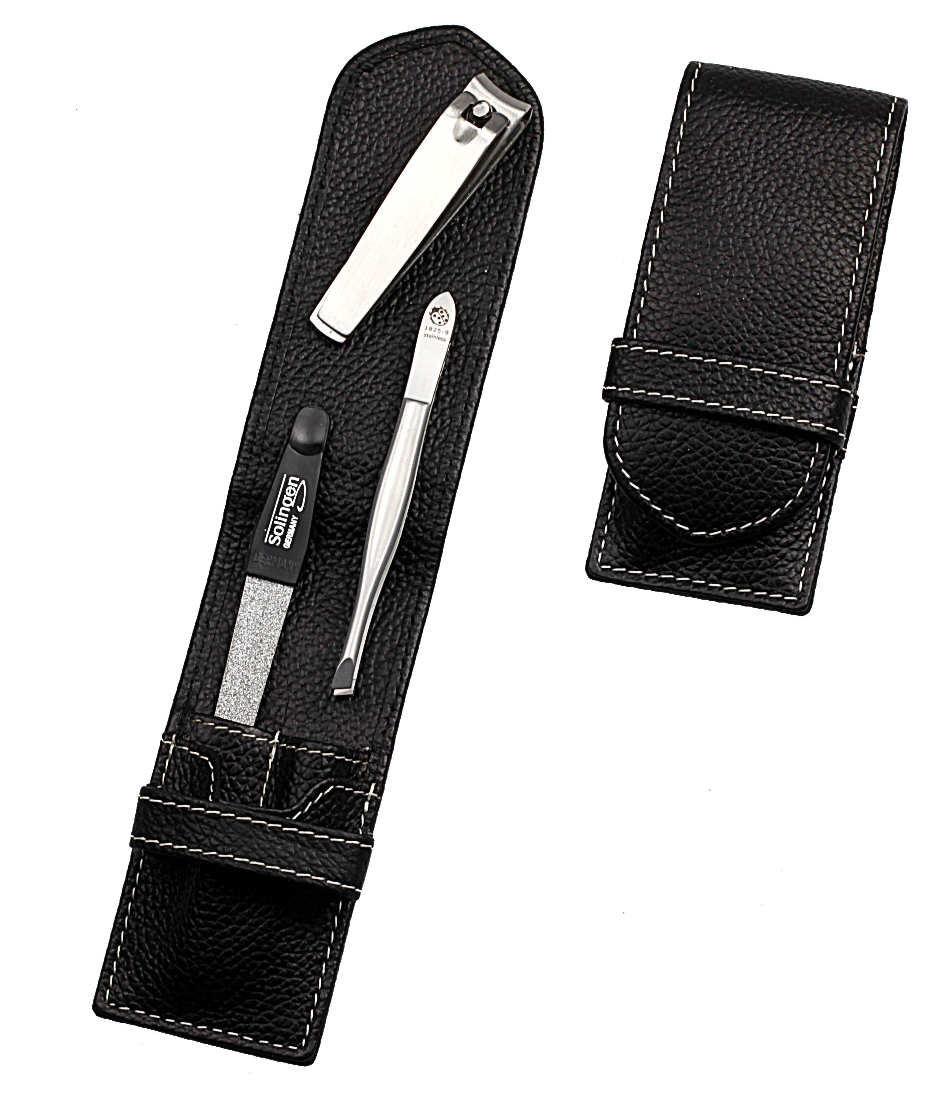 Taschenmanicure: 3-tlg. Bestückung, rostfrei-edelmattiert; echt Rindleder, schwarz mit heller Kontrastnaht Taschenmanicure: 3-tlg. Bestückung, rostfrei-edelmattiert; echt Rindleder, schwarz mit heller Kontrastnaht