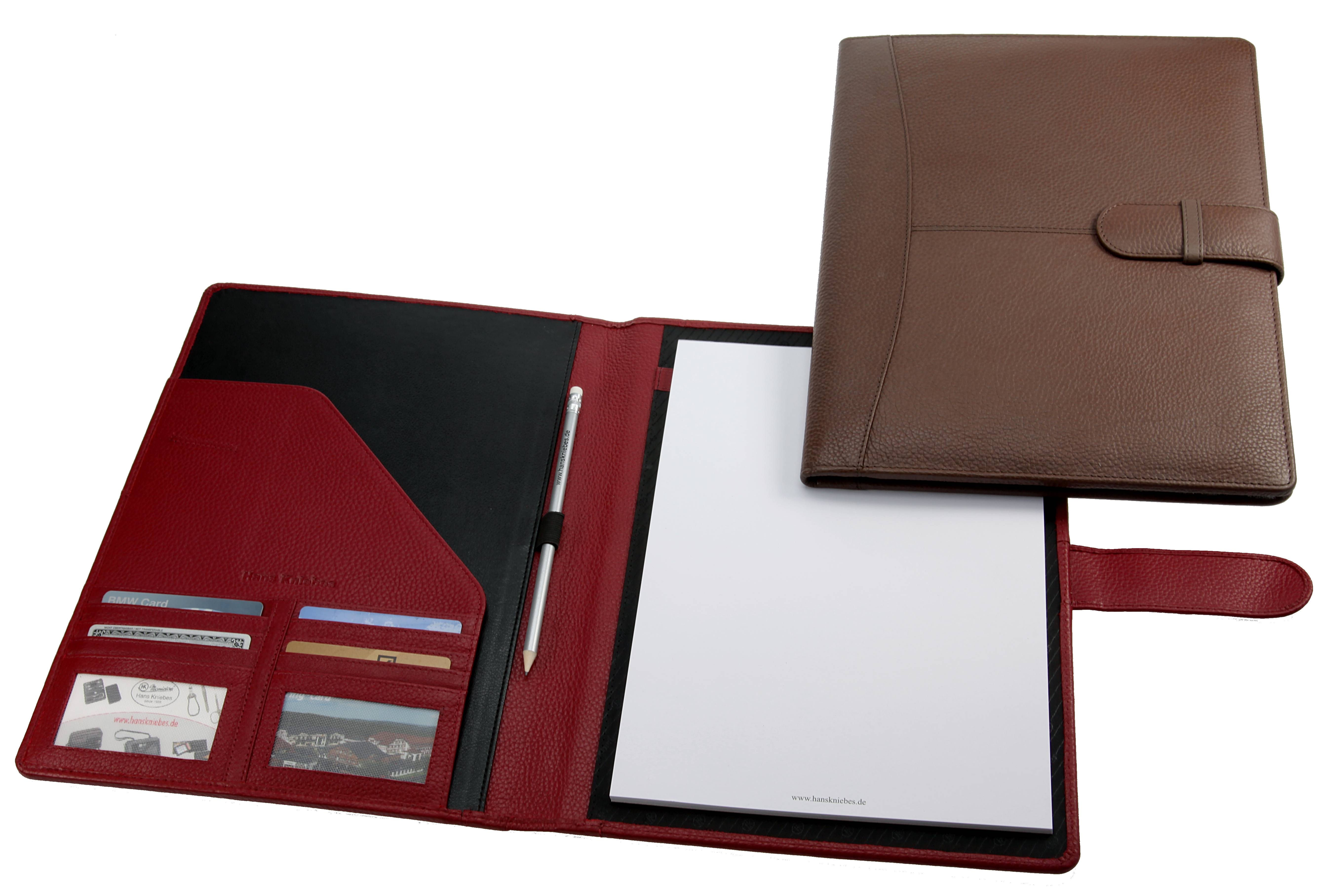 Schreibmappe mit Lasche, mit A4-Block und Bleistift, karminrot