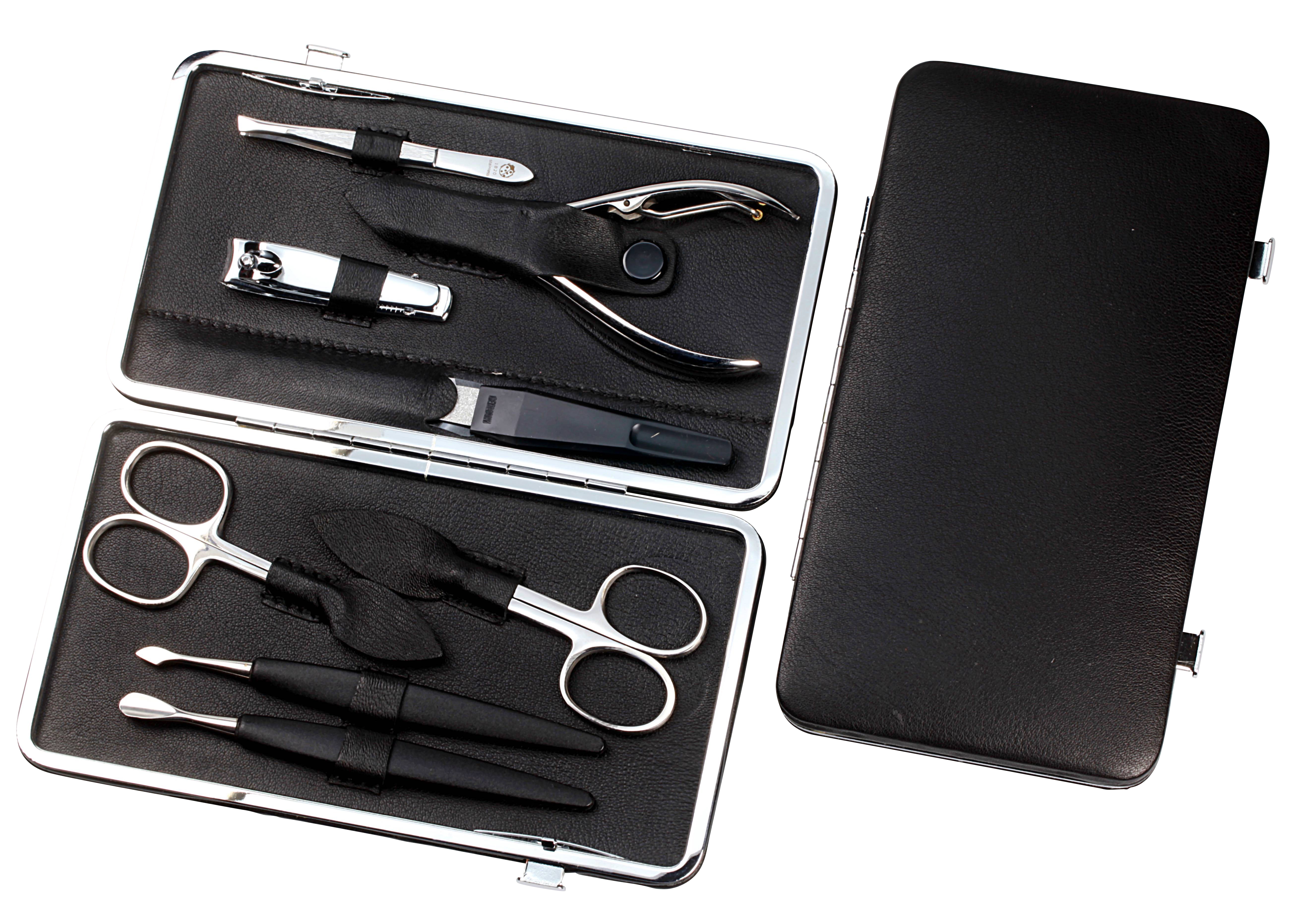 Manicure-Etui mit Metall-Rahmen: 8-tlg. Bestückung, rostfrei-glanzpoliert; Nappa-Lammleder, schwarz Manicure-Etui mit Metall-Rahmen: 8-tlg. Bestückung, rostfrei-glanzpoliert; Nappa-Lammleder, schwarz