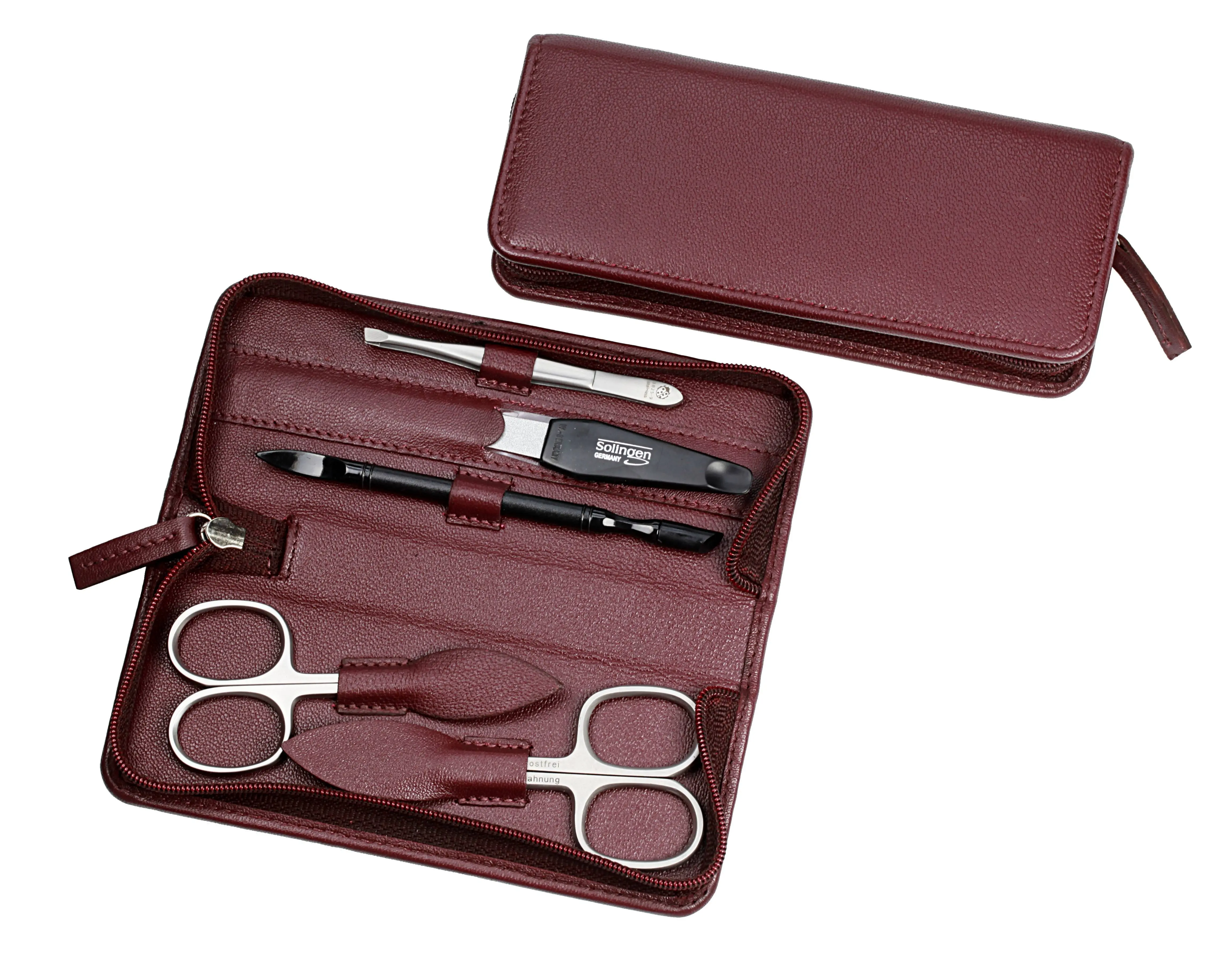 Manicure-Etui, Reißverschluss: 5-tlg. Bestückung, rostfrei-edelmattiert; Nappa-Lammleder, bordeaux Manicure-Etui, Reißverschluss: 5-tlg. Bestückung, rostfrei-edelmattiert; Nappa-Lammleder, bordeaux