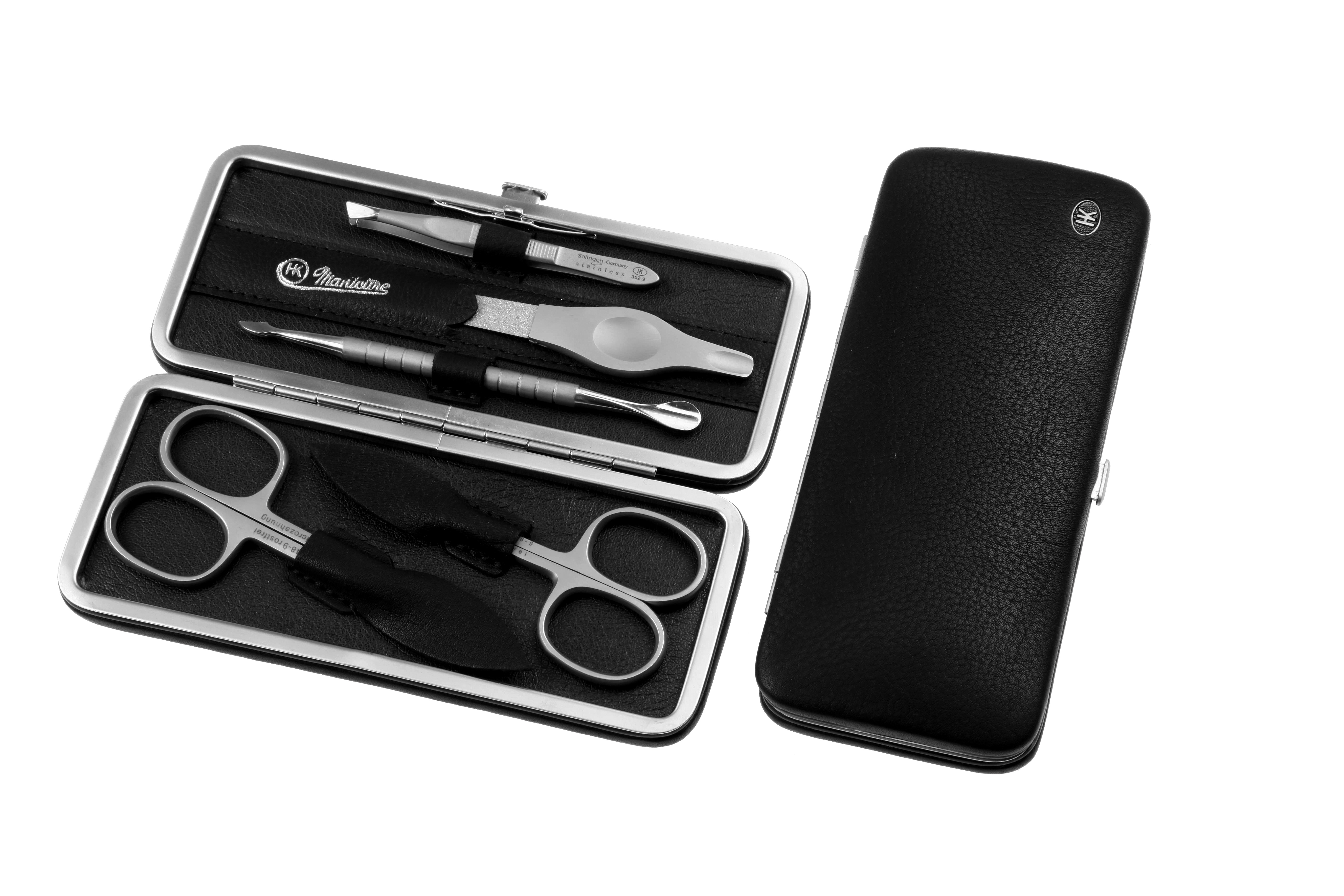 Manicure-Etui mit Metall-Rahmen: 5-tlg. Bestückung, rostfrei-edelmattiert; Amalfi-Vollrindleder, schwarz Manicure-Etui mit Metall-Rahmen: 5-tlg. Bestückung, rostfrei-edelmattiert; Amalfi-Vollrindleder, schwarz