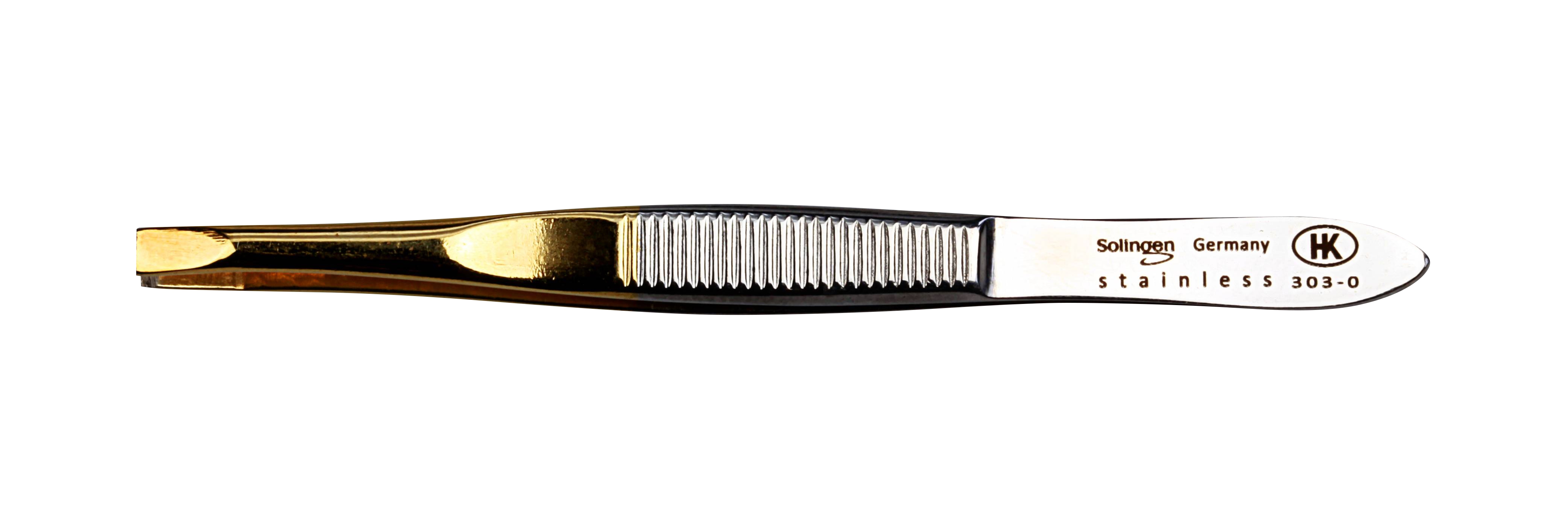 Pinzette, gekröpft, 80 mm, rostfrei-glanzpoliert, Spitzen vergoldet Pinzette, gekröpft, 80 mm, rostfrei-glanzpoliert, Spitzen vergoldet