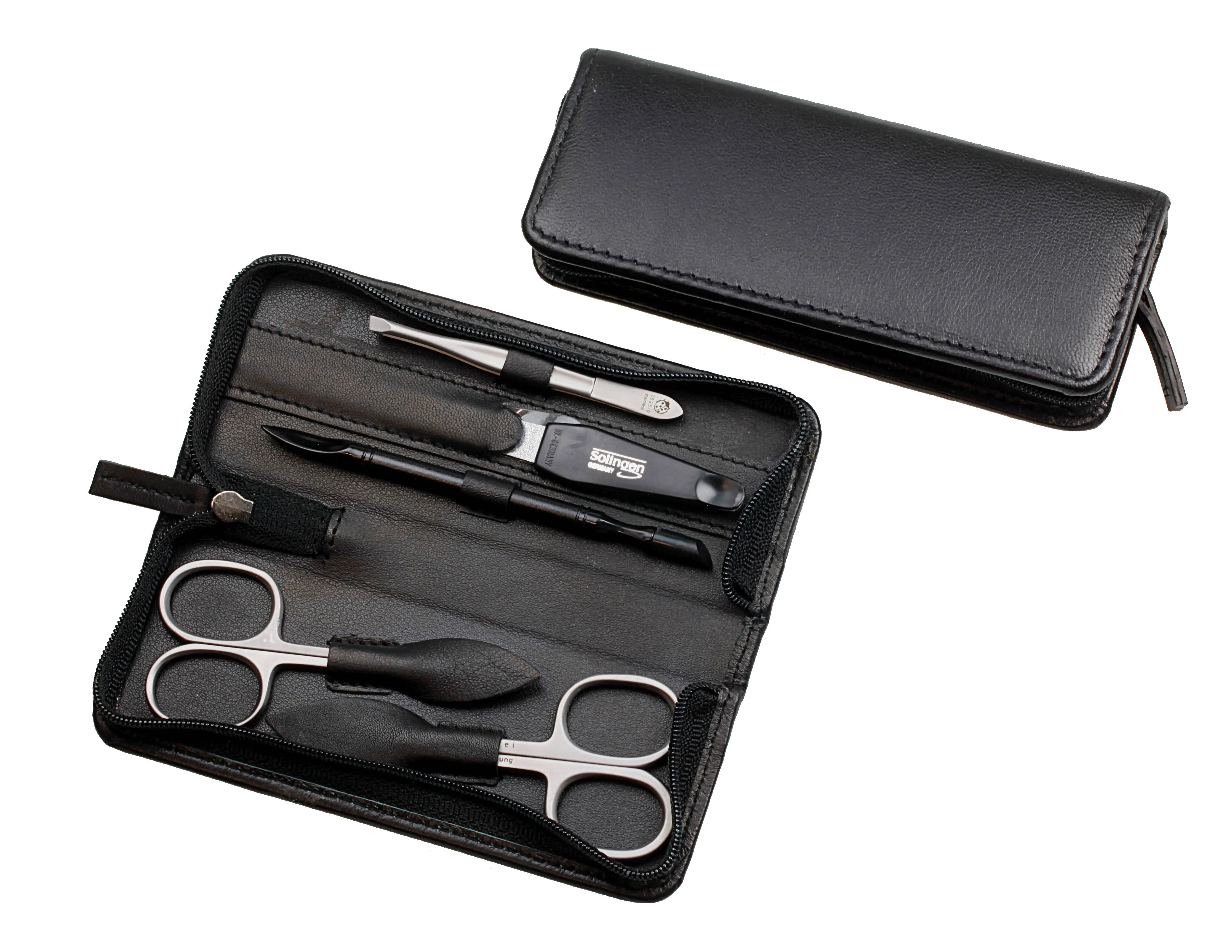 Manicure-Etui, Reißverschluss: 5-tlg. Bestückung, rostfrei-edelmattiert; Nappa-Lammleder, schwarz Manicure-Etui, Reißverschluss: 5-tlg. Bestückung, rostfrei-edelmattiert; Nappa-Lammleder, schwarz