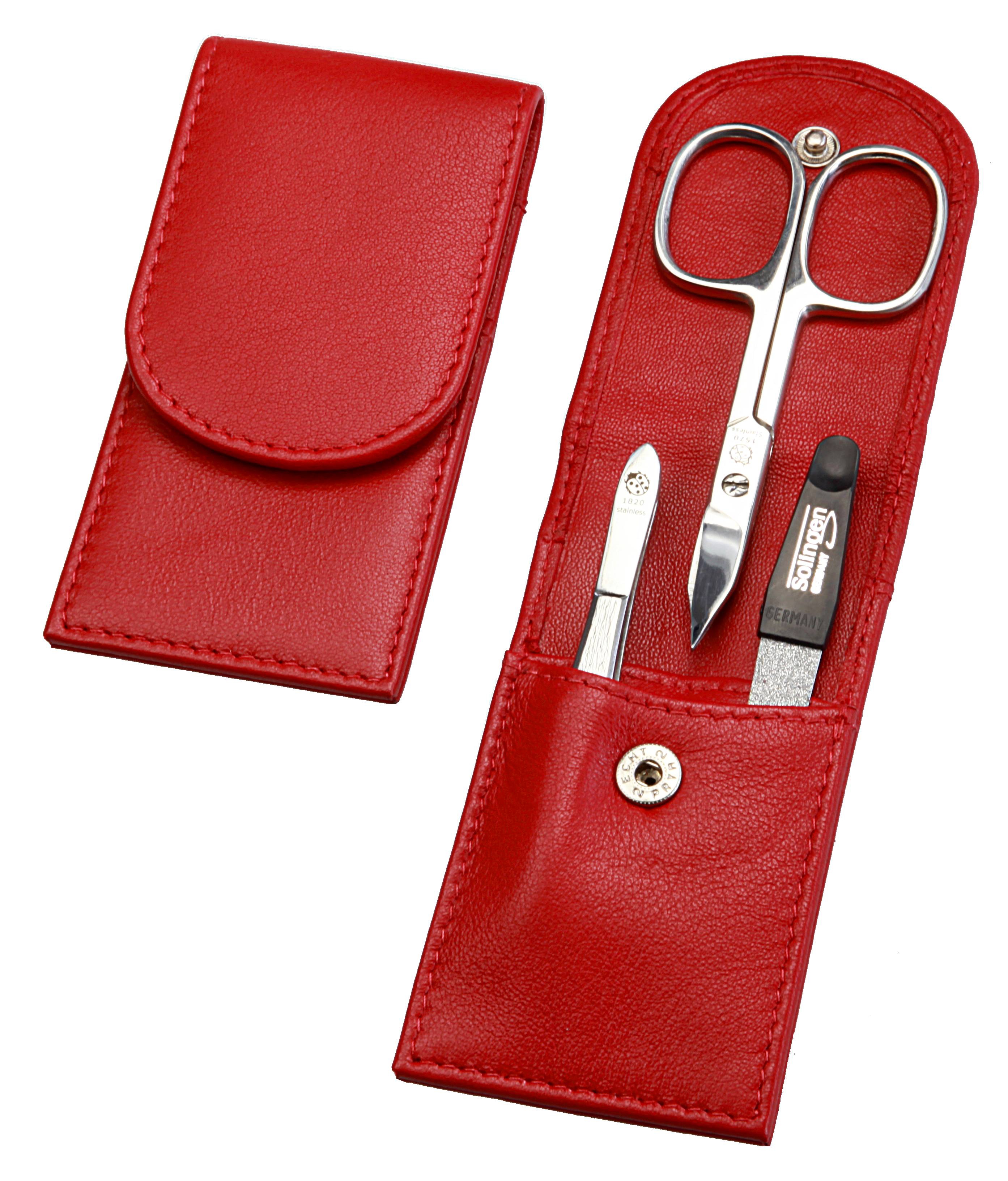 Taschenmanicure: 3-tlg. Bestückung, rostfrei-glanzpoliert; Nappa-Lammleder, rot Taschenmanicure: 3-tlg. Bestückung, rostfrei-glanzpoliert; Nappa-Lammleder, rot