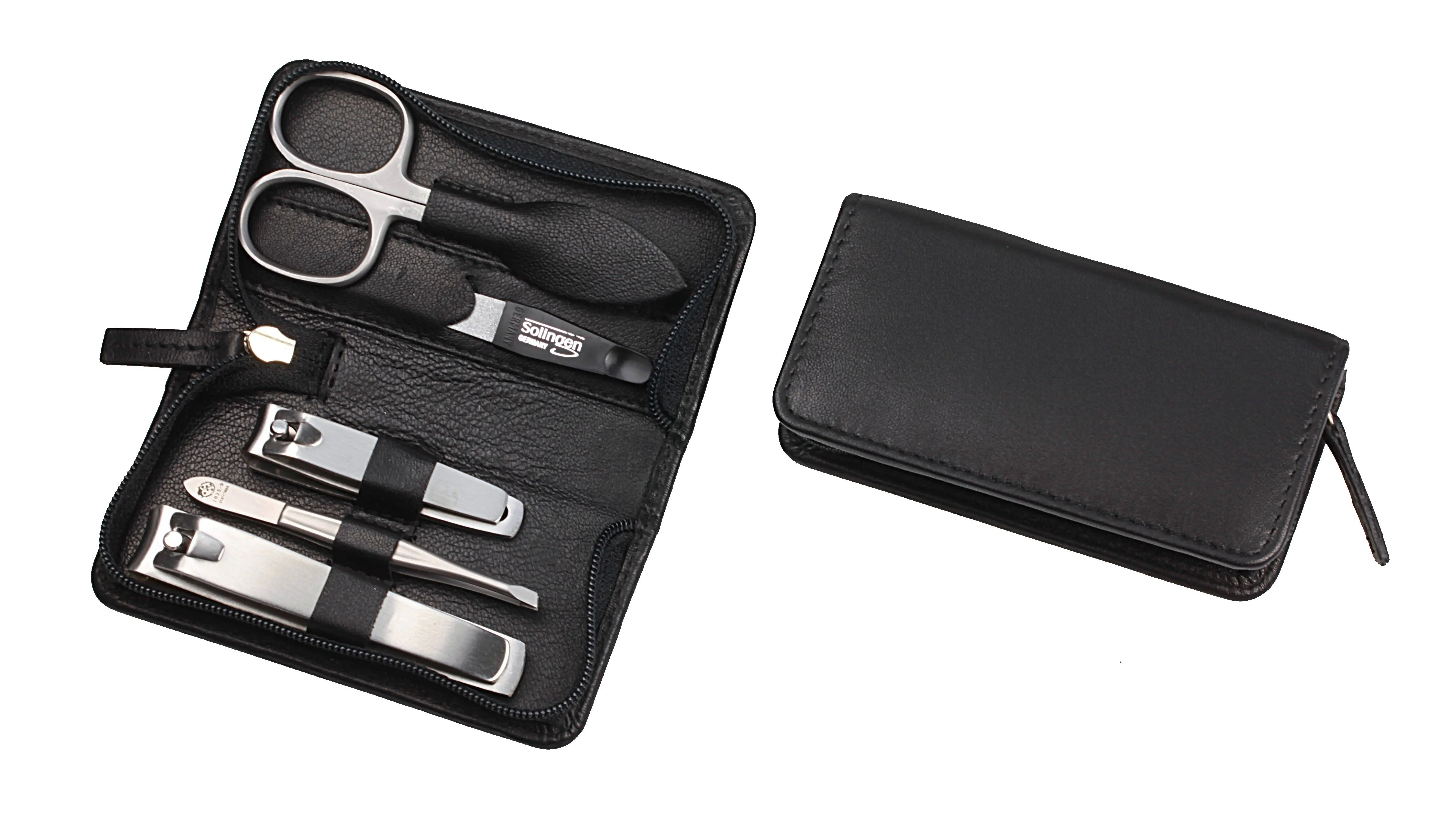 Manicure-Etui, Reißverschluss: 5-tlg. Bestückung, rostfrei-edelmattiert; Nappa-Schafleder, schwarz