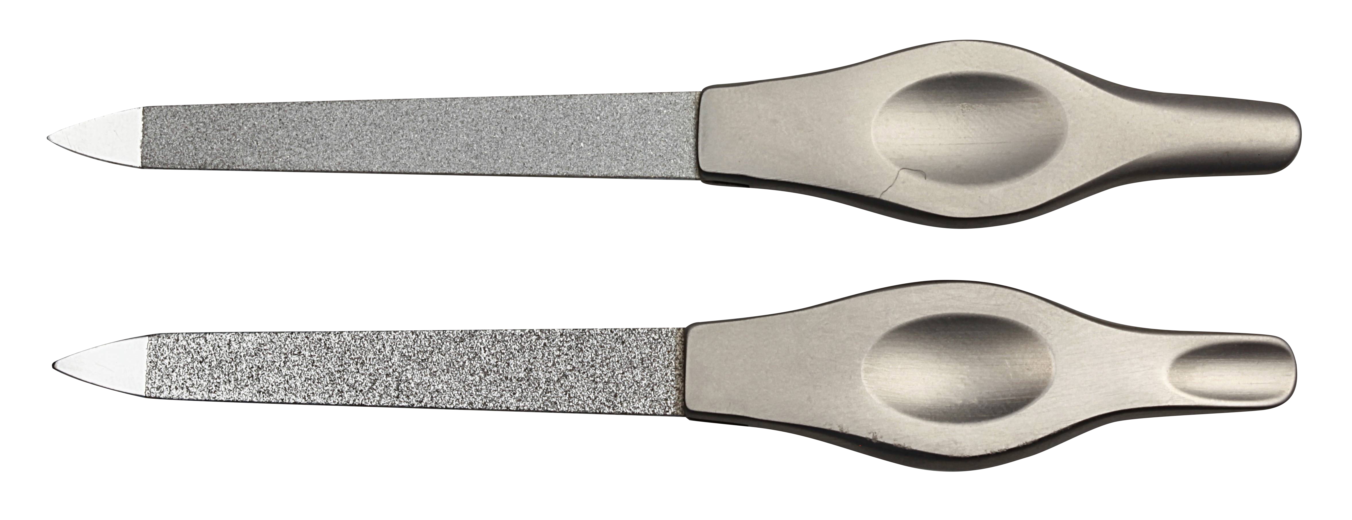 Saphir-Nagelfeile, 110 mm, Belag grob/fein, spitz, Griff aus rostfreiem Edelstahl Saphir-Nagelfeile, 110 mm, Belag grob/fein, spitz, Griff aus rostfreiem Edelstahl