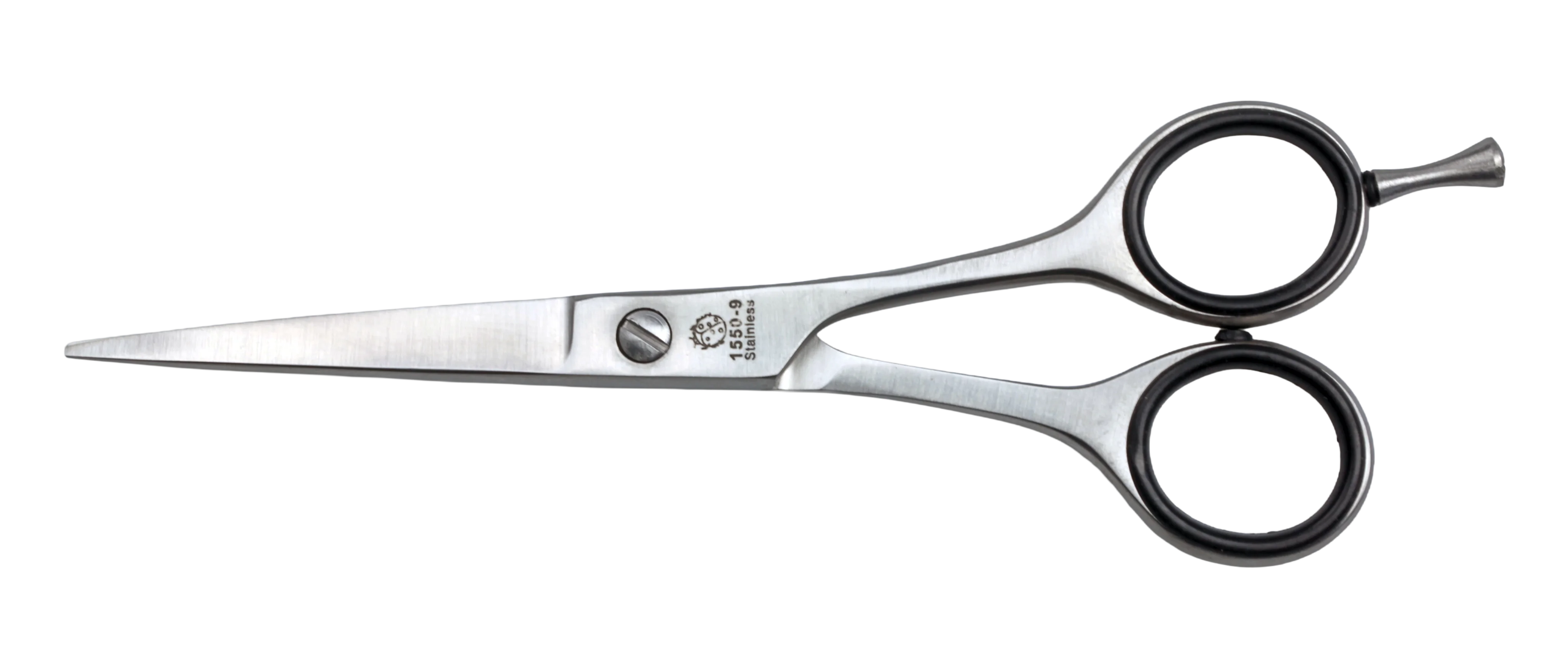 hair-scissors, 6", stainless steel, matte finish, with finger hook